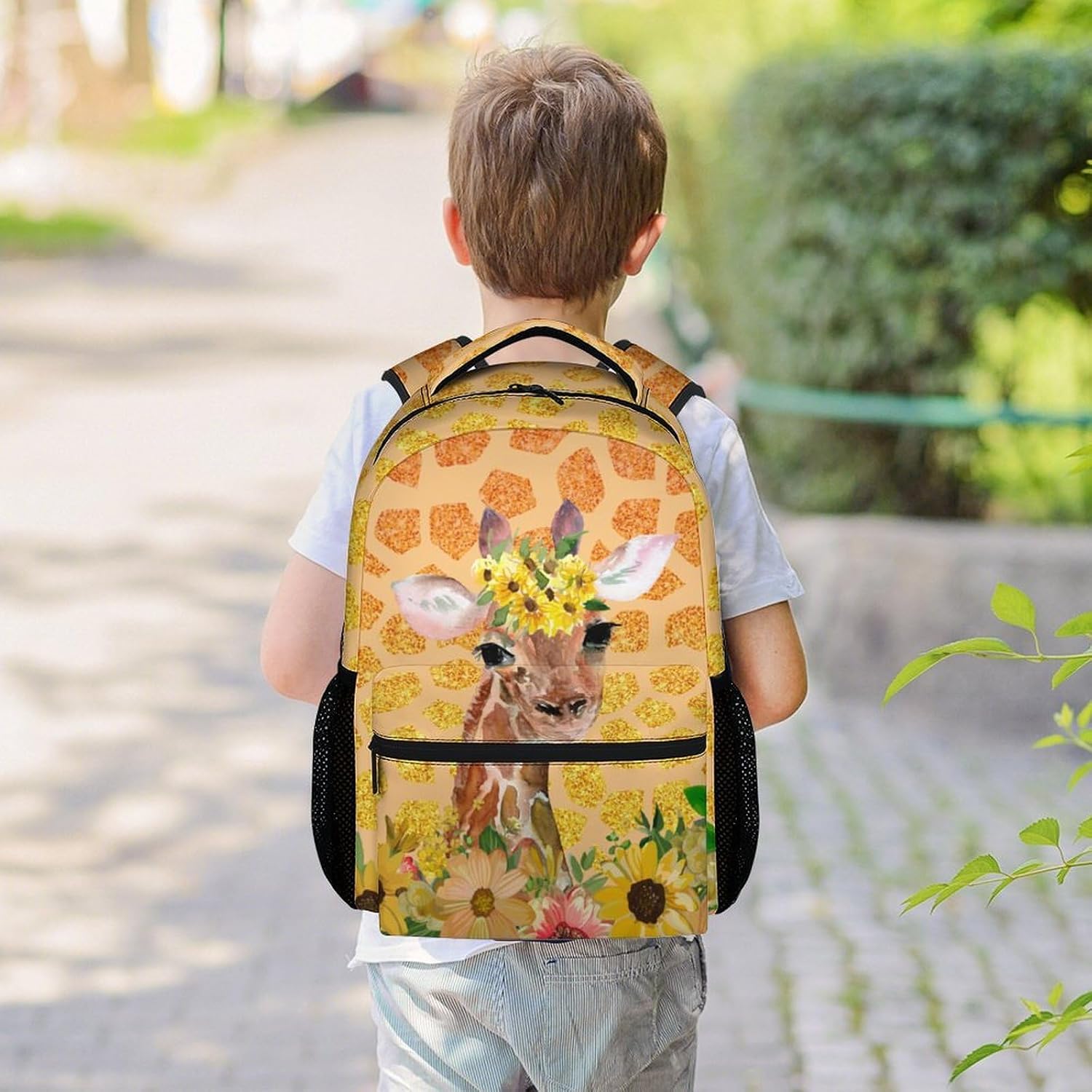 Giraffe Backpack for Girls Boys - 16 Inch Orange Backpacks for School - Fashion Lightweight Durable Bookbag for Kids