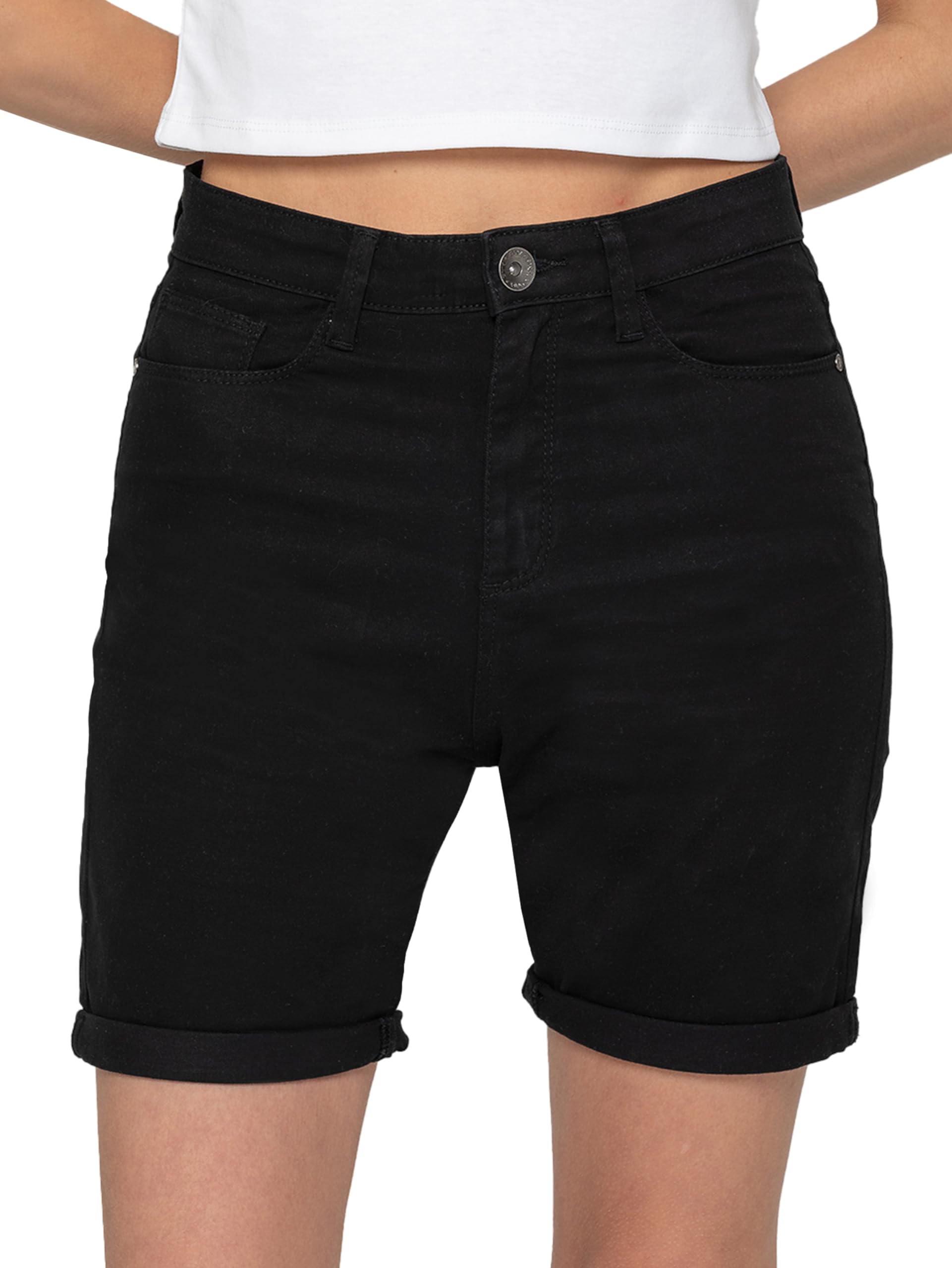 989Zé Enzo Women's Black Stretch Shorts Chino Casual Turned Up Hem Slim Fit Above Knee Cropped Pants Ezls630 Shorts 8