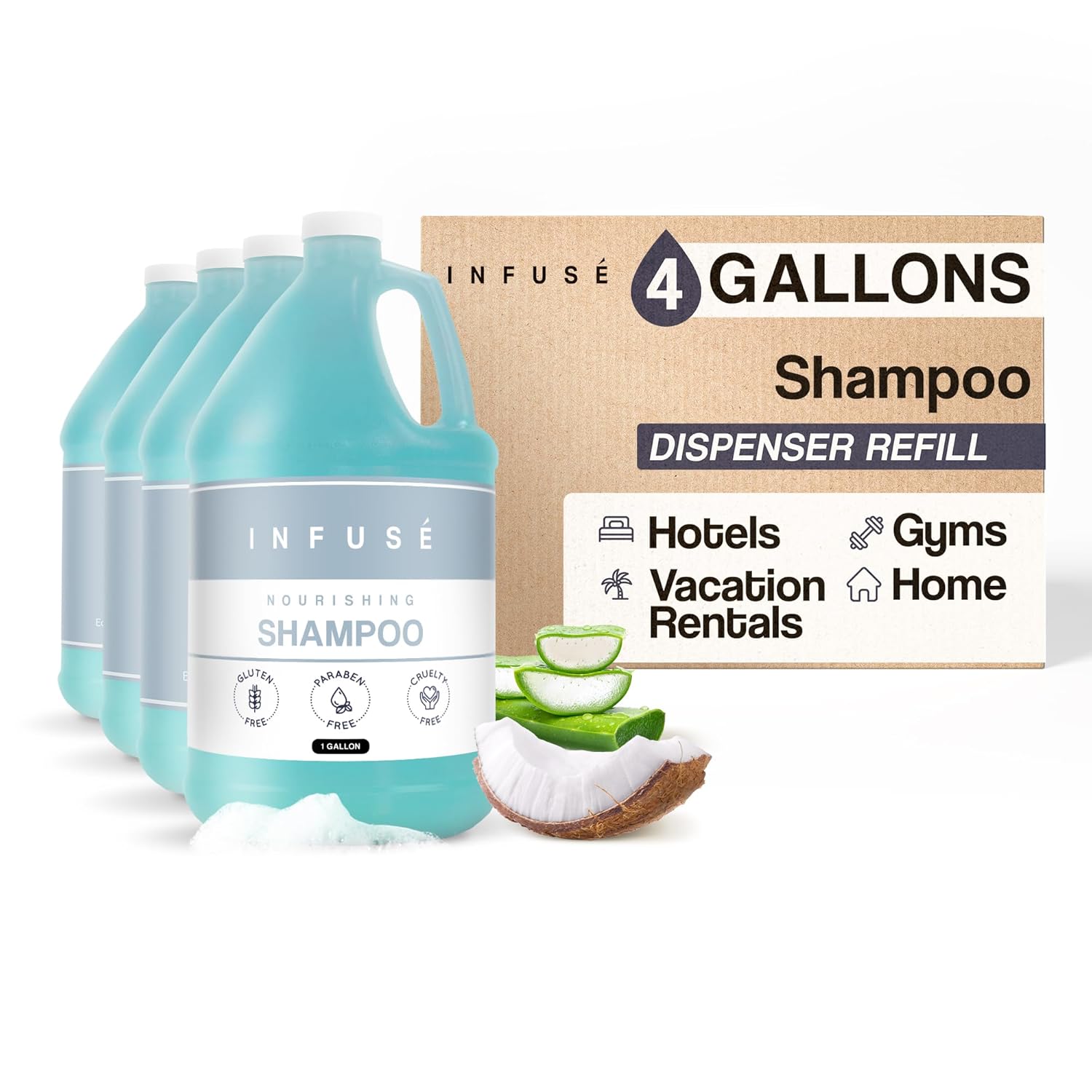 Terra Pure Infuse Hotel Shampoo | 1 Gallon | Designed to Refill Soap Dispensers (Set of 4)