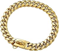 Vista 7 de Collares de perro de acero inoxidable fuerte de plata de Yowity con nueva hebilla de seguridad, collar de cadena de eslabones cubanos de 14 mm