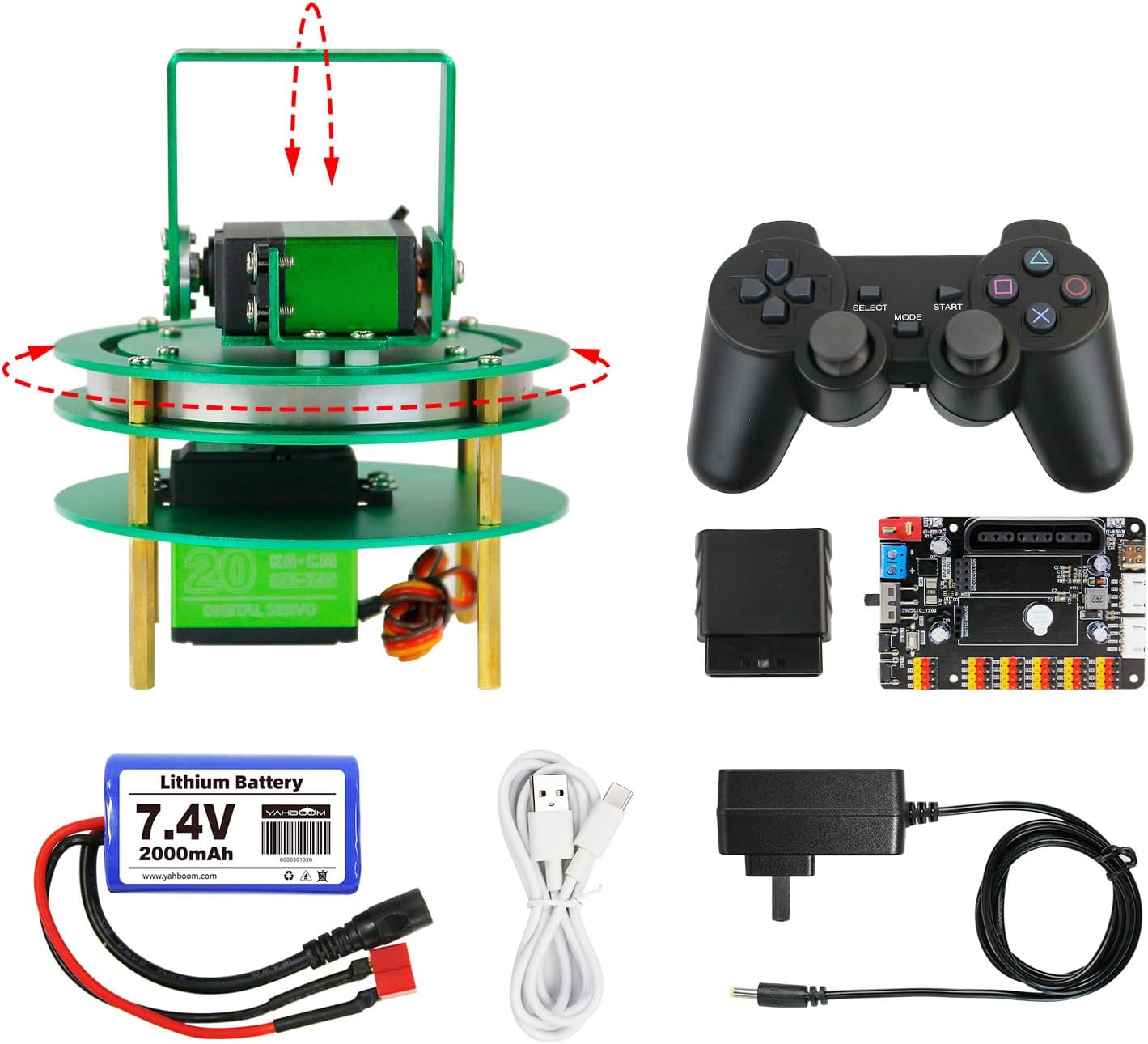 Yahboom 2-DOF Servo Pan-Tilt Kit for DIY Robot, Electric Platform with Metal Servo, Accessories for Camera or Robot Arms Bracket (2DOF Metal servo with Control Board and Handle)