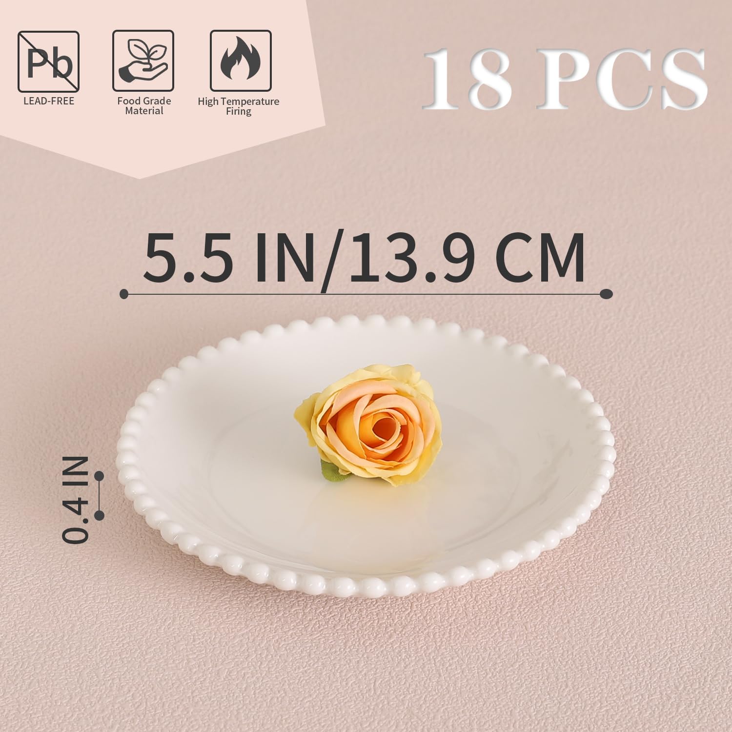 Juego de 18 platos de postre de cerámica blanca de 6 pulgadas, platos pequeños de ensalada, platos redondos de porcelana, platos de aperitivo para pasteles, gofres, aperitivos, guarnición,