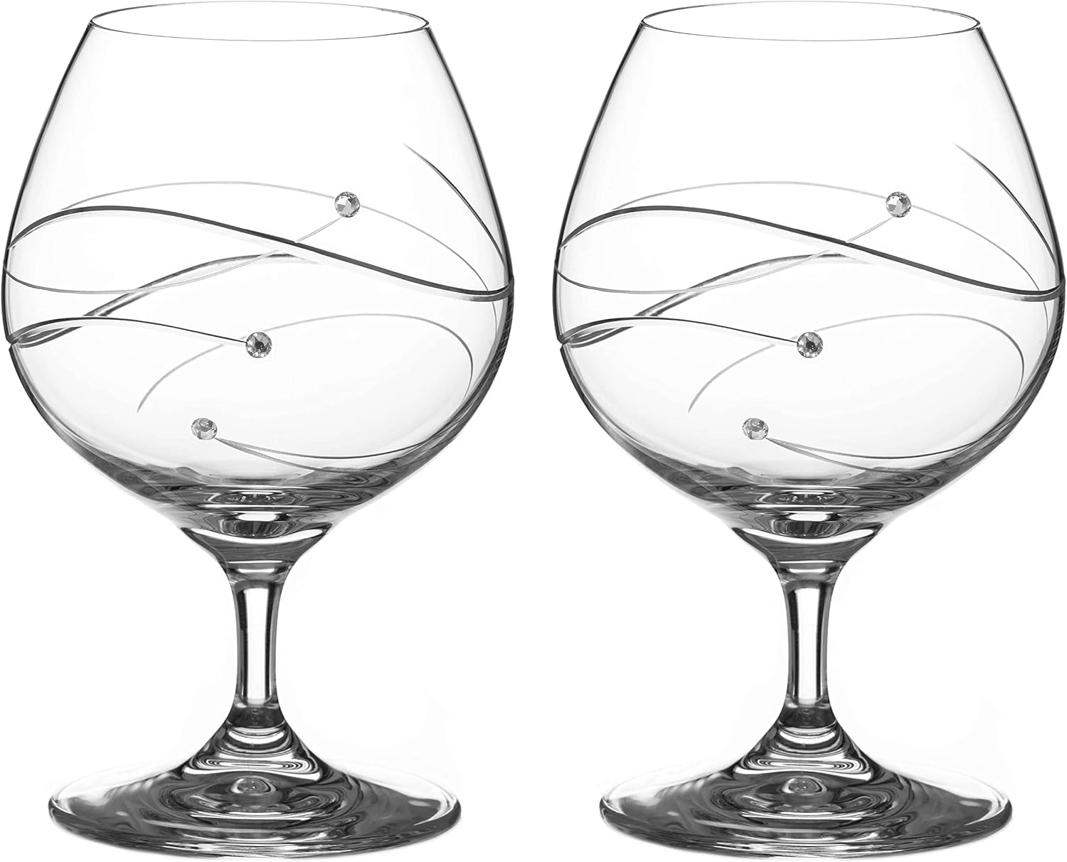 DIAMANTE Swarovski Brandy Cognac Liqueur Glasses Pair 'Spiral' Hand Cut Design Embellished