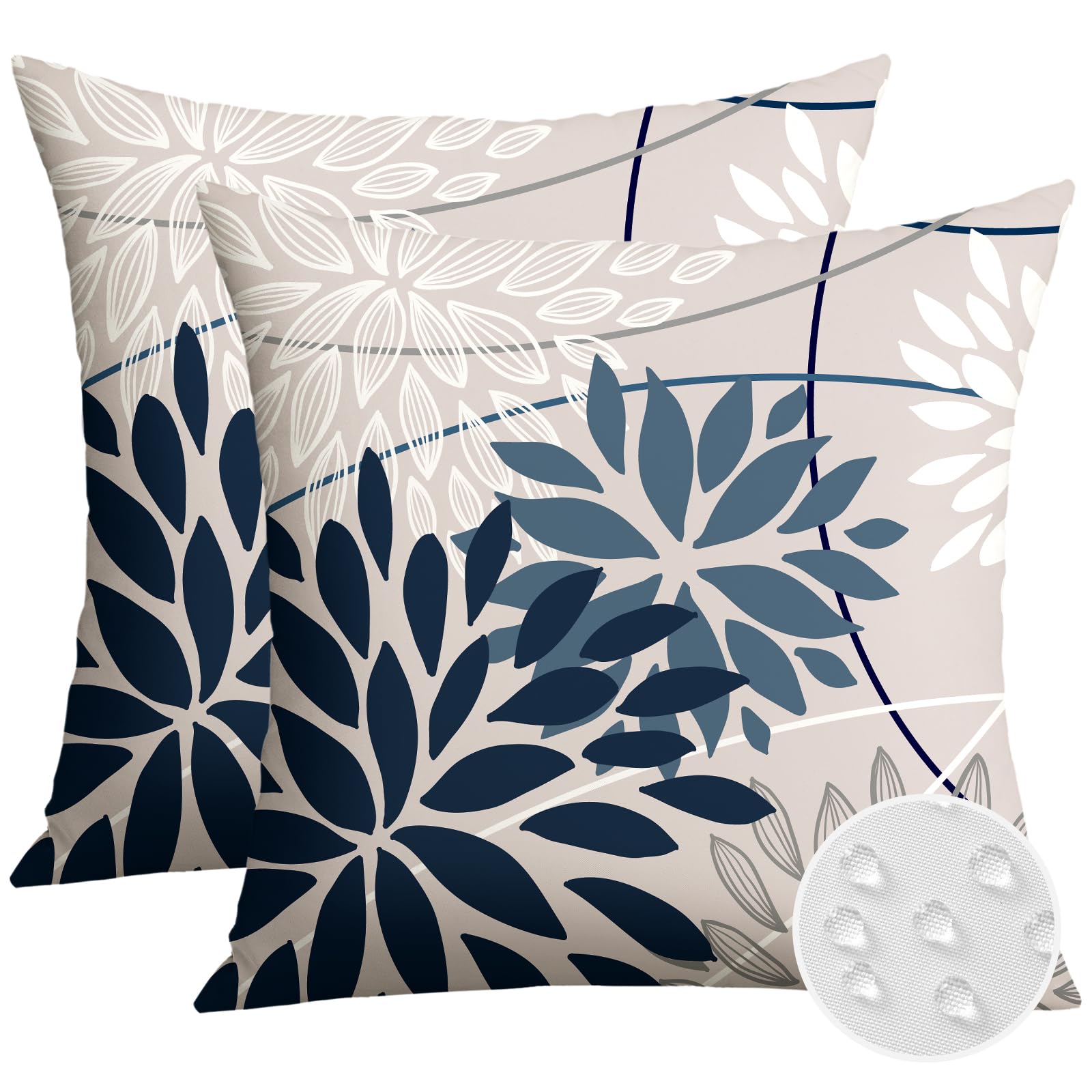 Artscope Outdoor Waterproof Dark Blue White Cushion Covers Geometric 40x40cm Set of 2 Dahlia Floral Pillowcases Outdoor Flowers Pillow Covers for Patio Garden Bench Sofa Farmhouse Decor โ image 1