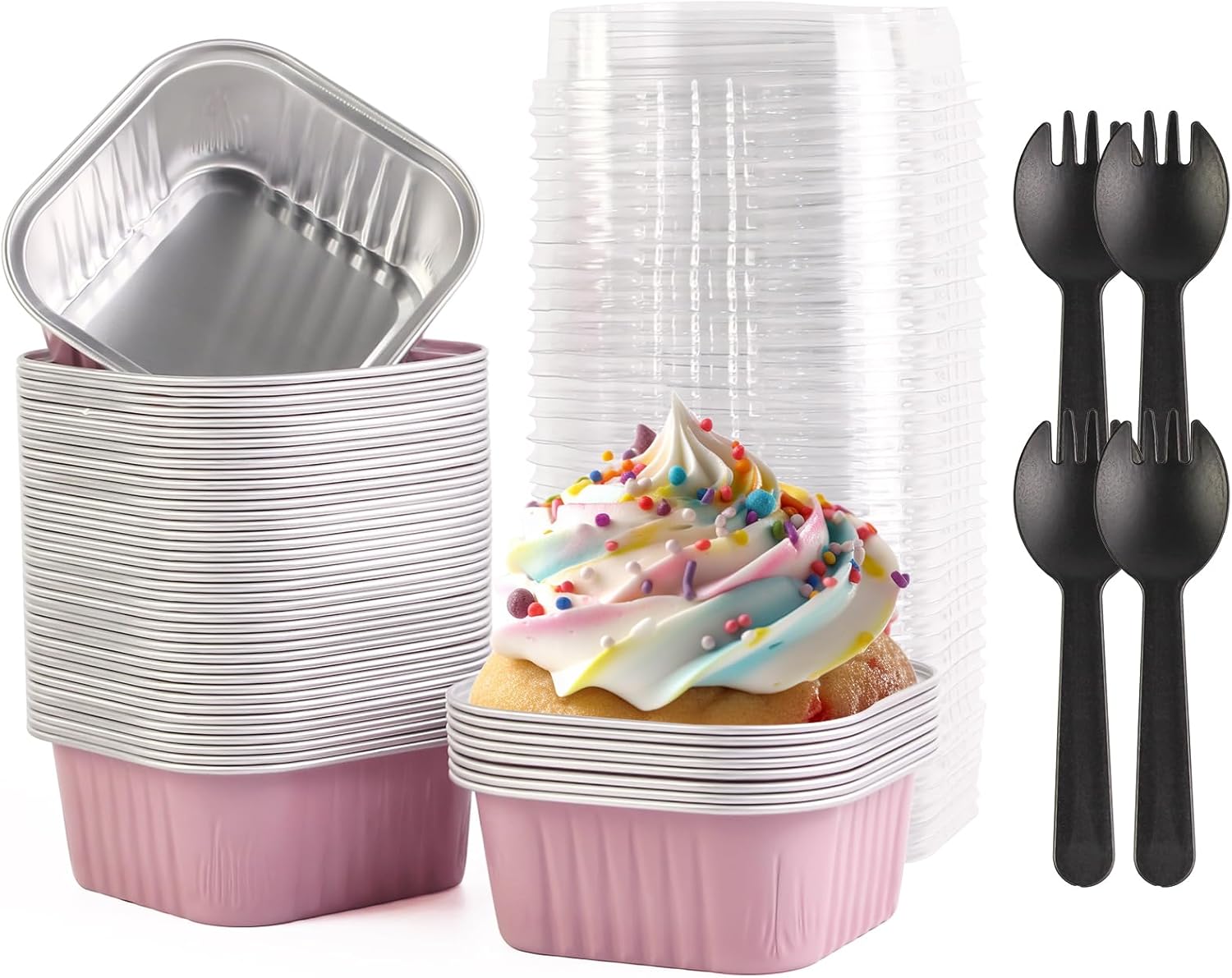 60 Pack Mini Cake Pans With Lids And Spoons, 5oz Square ... - Shein - View #6