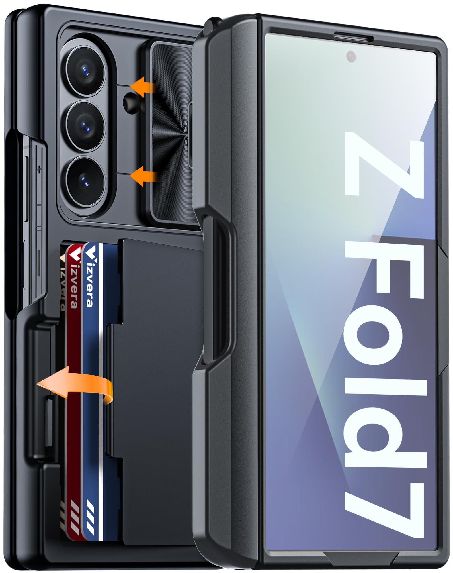 Photo 1 of Vizvera for Samsung Galaxy Z Fold 7 Case RFID Wallet with Cards Holder [S Pen Included] [Camera Cover] Shockproof Silicone Protective Phone Case for Z Fold 7 2025(Black)