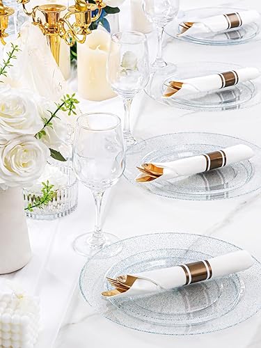 Vista 79 de WDF - Vajilla desechable de plástico para fiesta de boda, Dorado