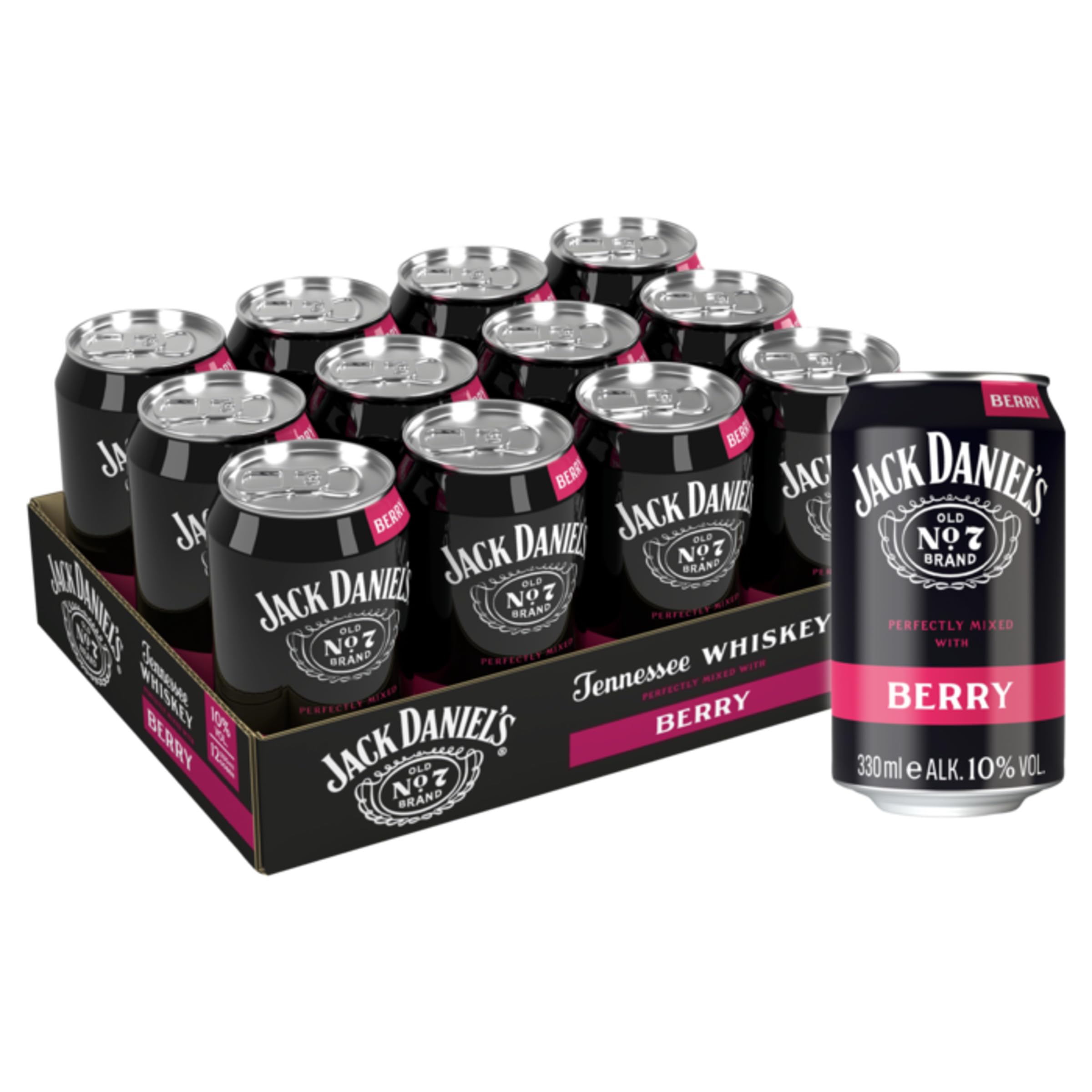 Jack Daniel's Jack & Berry - Tennessee Whiskey - Whiskey Noten treffen auf bitter-süße Beerenlimonade - 12x 0.33l / 10% Vol.