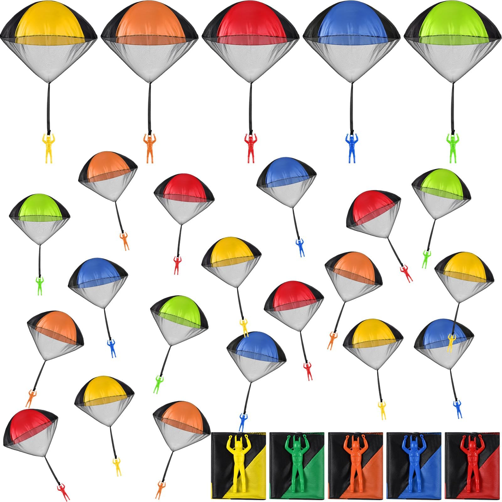 25 Pieces Parachute Toy for Boys Girls Throwing Toy Parachute Men Small Outdoor Flying for Backyard Camping Party Favor, 5 Colors