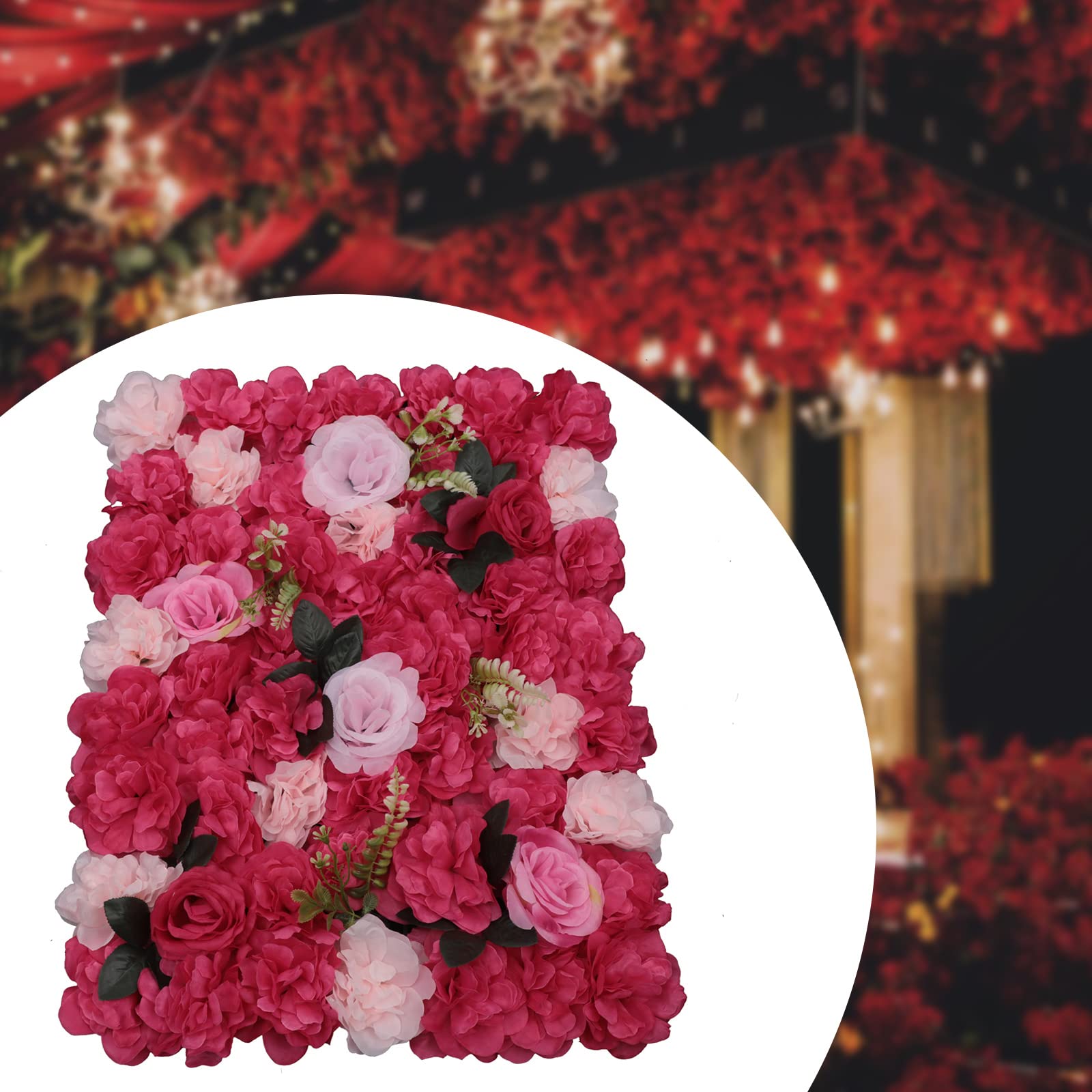 Blumenwand Wandpaneel 12 Stück Blumen Pflanze künstliche Blumenkulisse Rose Panel für DIY Hochzeit Party 60 * 40cm (Rosarot)