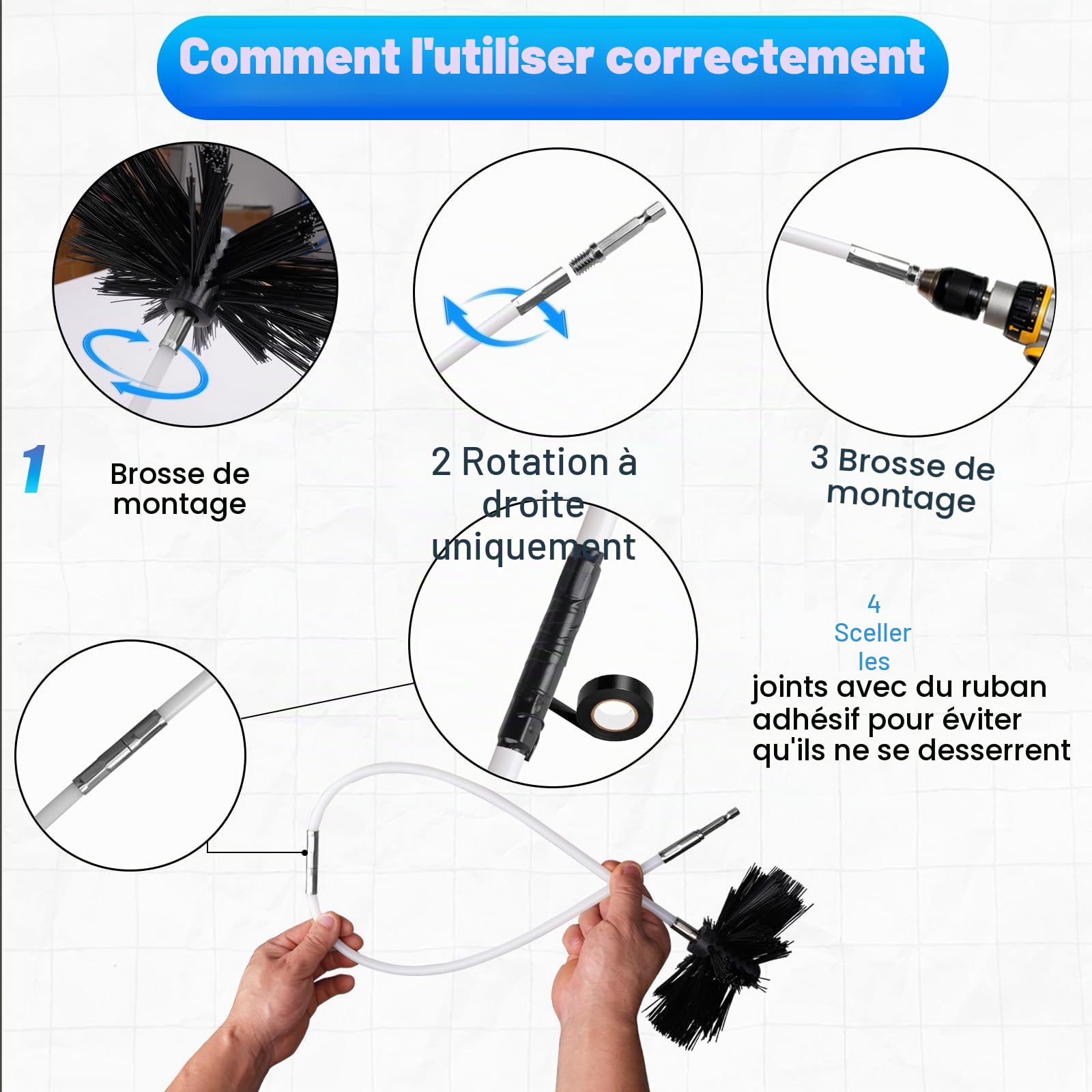Kit de brosse de cheminée Hbazzor 150 mm 13 barres 410 mm nylon noir