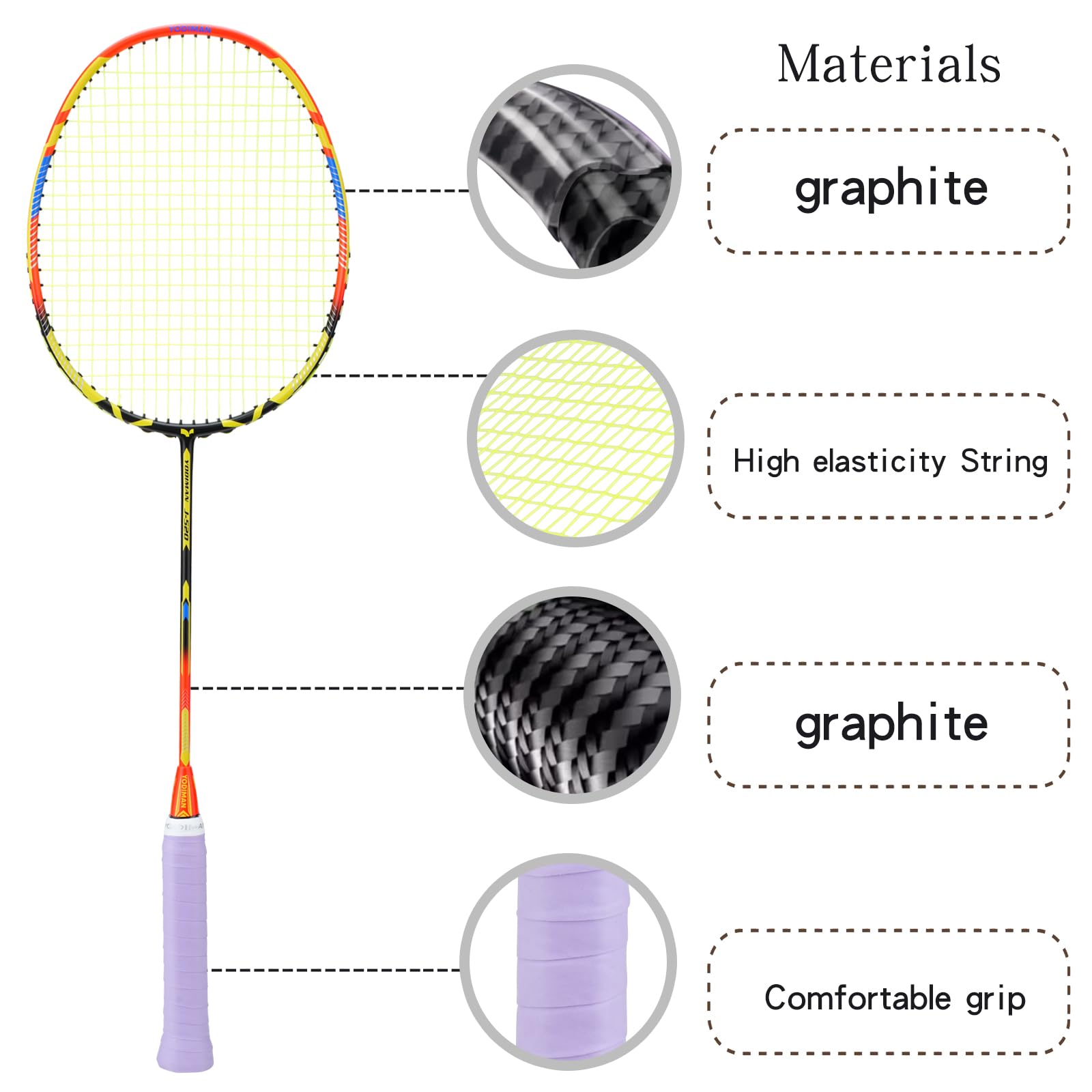 Set di 4 racchette da badminton in grafite ultra leggere, con 2 tasche per il trasporto, 70-74 g, manico e telaio precaricato, ideali per famiglia, allenamento e attività all'aperto