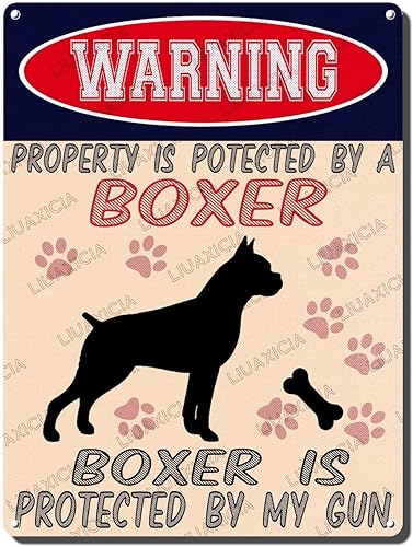 Miniatura 11 de Letrero de hojalata retro con texto en inglés "Warning Property Is Potected By A American Bulldog Is Protected By My Gun", decoración de pared para