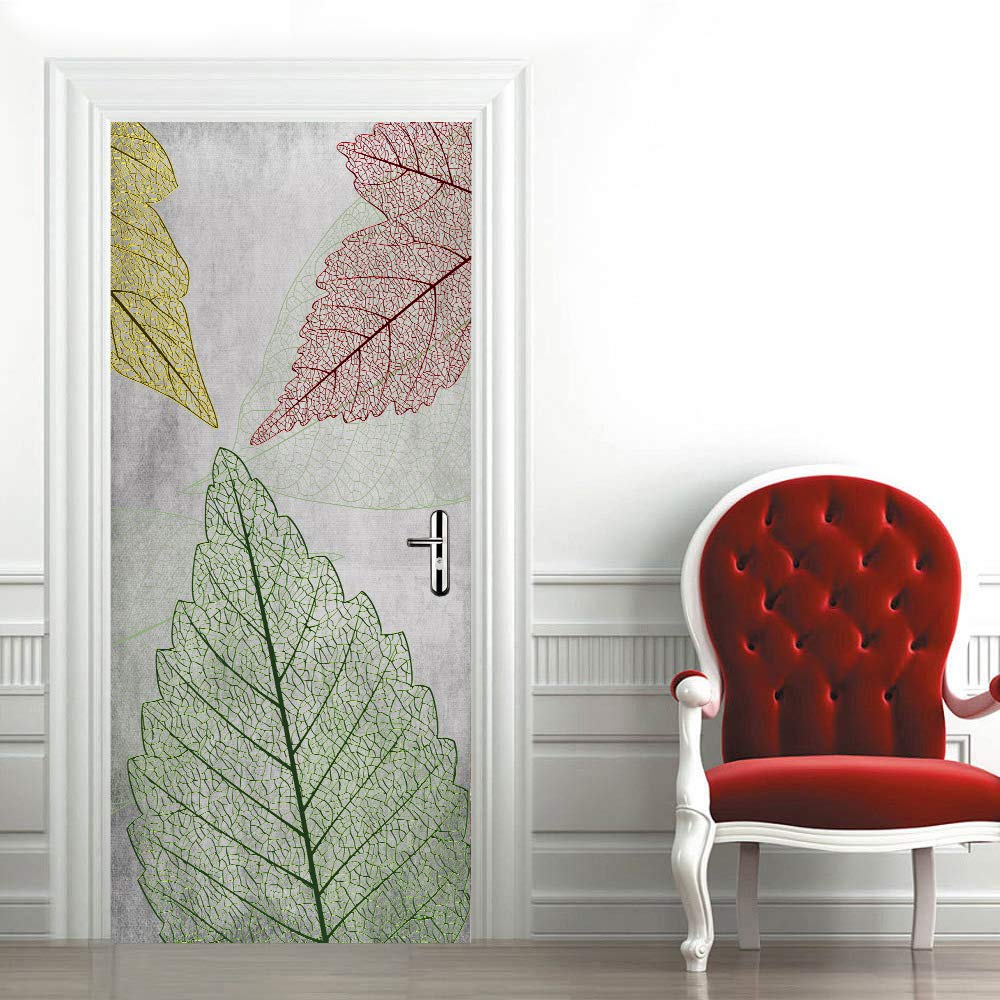 Trompe l'oeil porte effet 3D ultra réaliste papier peint Les Feuilles 93x205