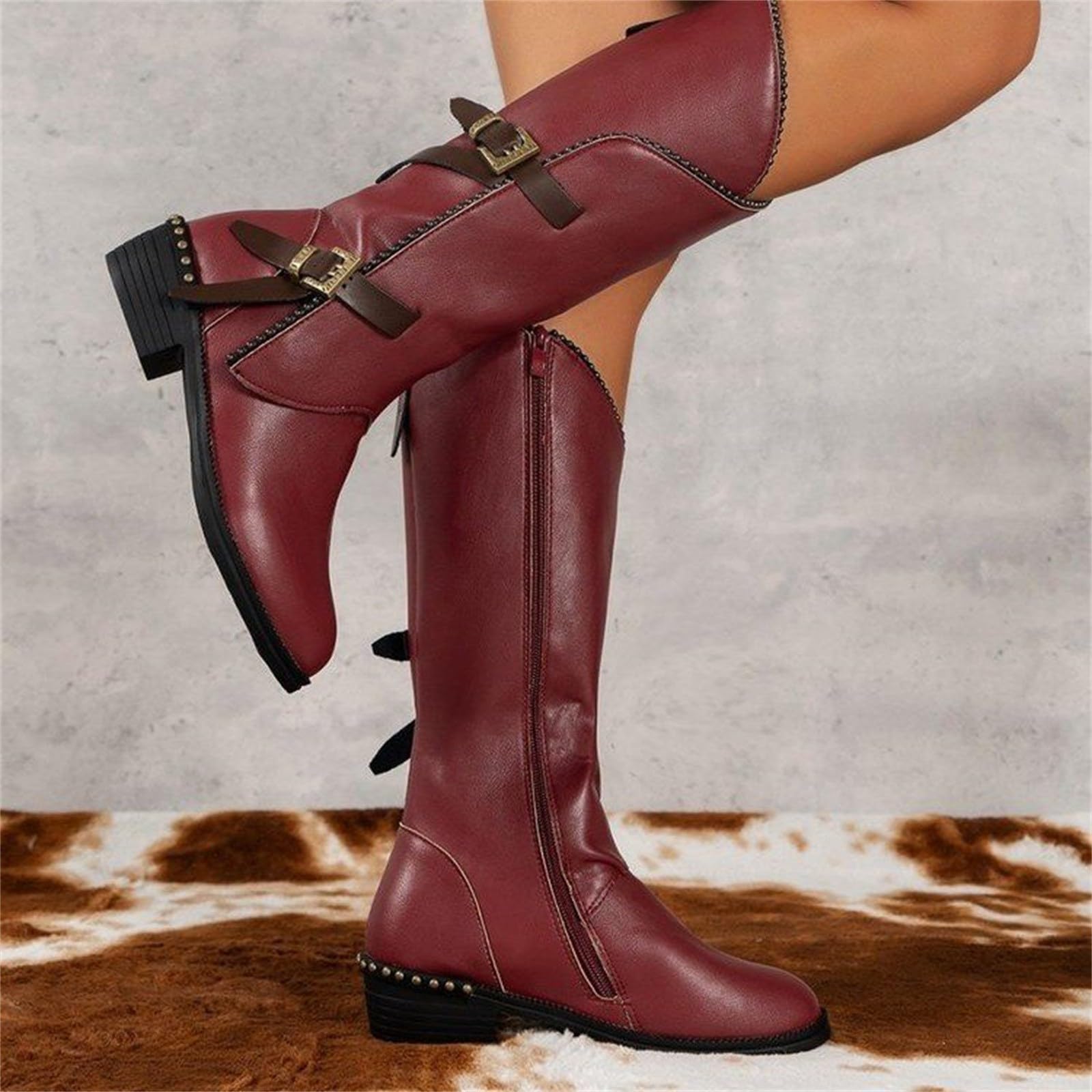 Stivali Pioggia Donna Fashion Pelle Antiscivolo Per E Lacci Sotto Con Motivo Stampato Stivali Overknee Da Western Generisch Stivaletti Da In Pelle Antiscivolo Leggero Scarpe