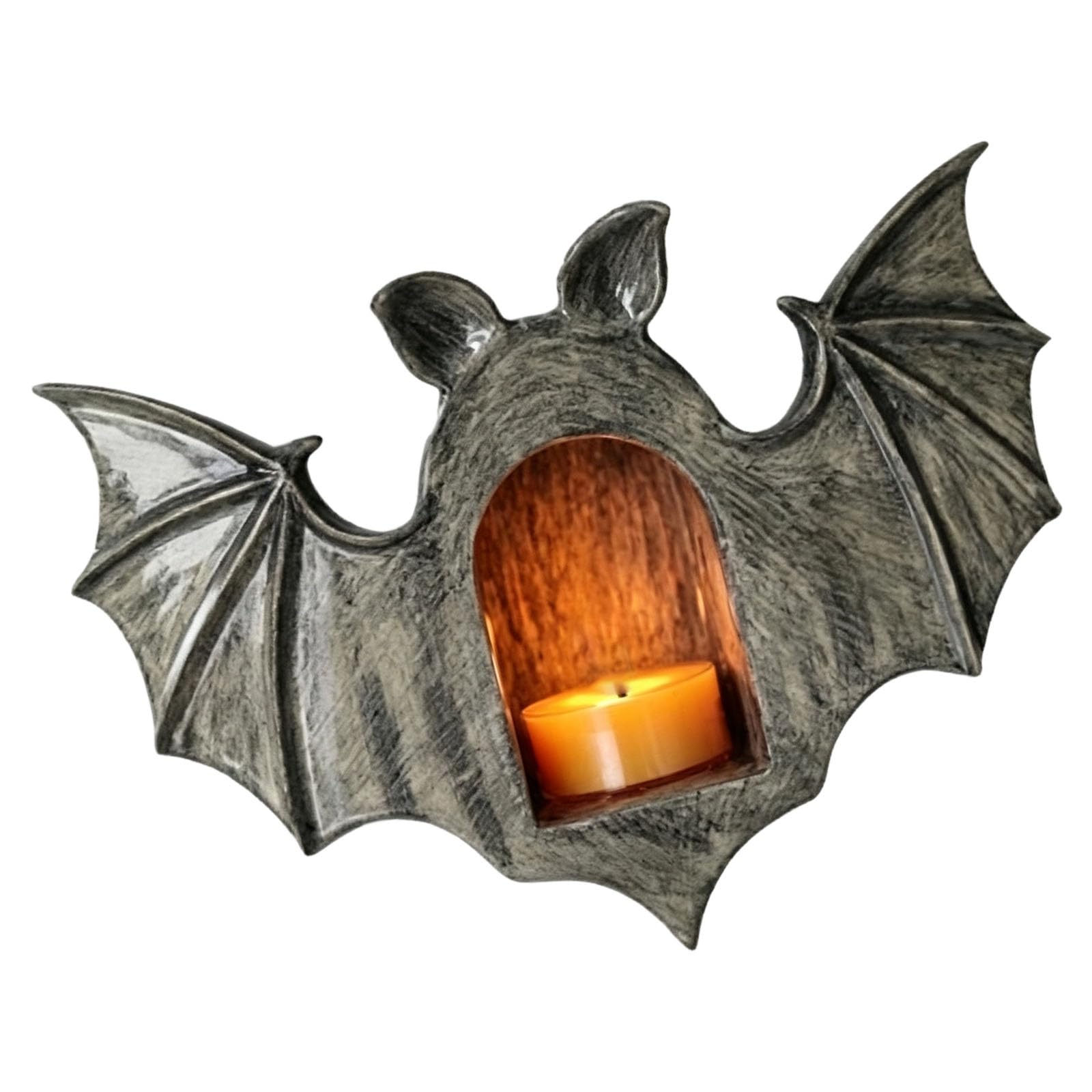 Pangboer Grey Halloween Wall Mount Tealight Holders Decors With Bat Shape, Resin Wall Sconce For Shelves, Entryways And Mantel Displays Bat Sconce Holder Halloween Accent Mount Decor Entryway Seasonal