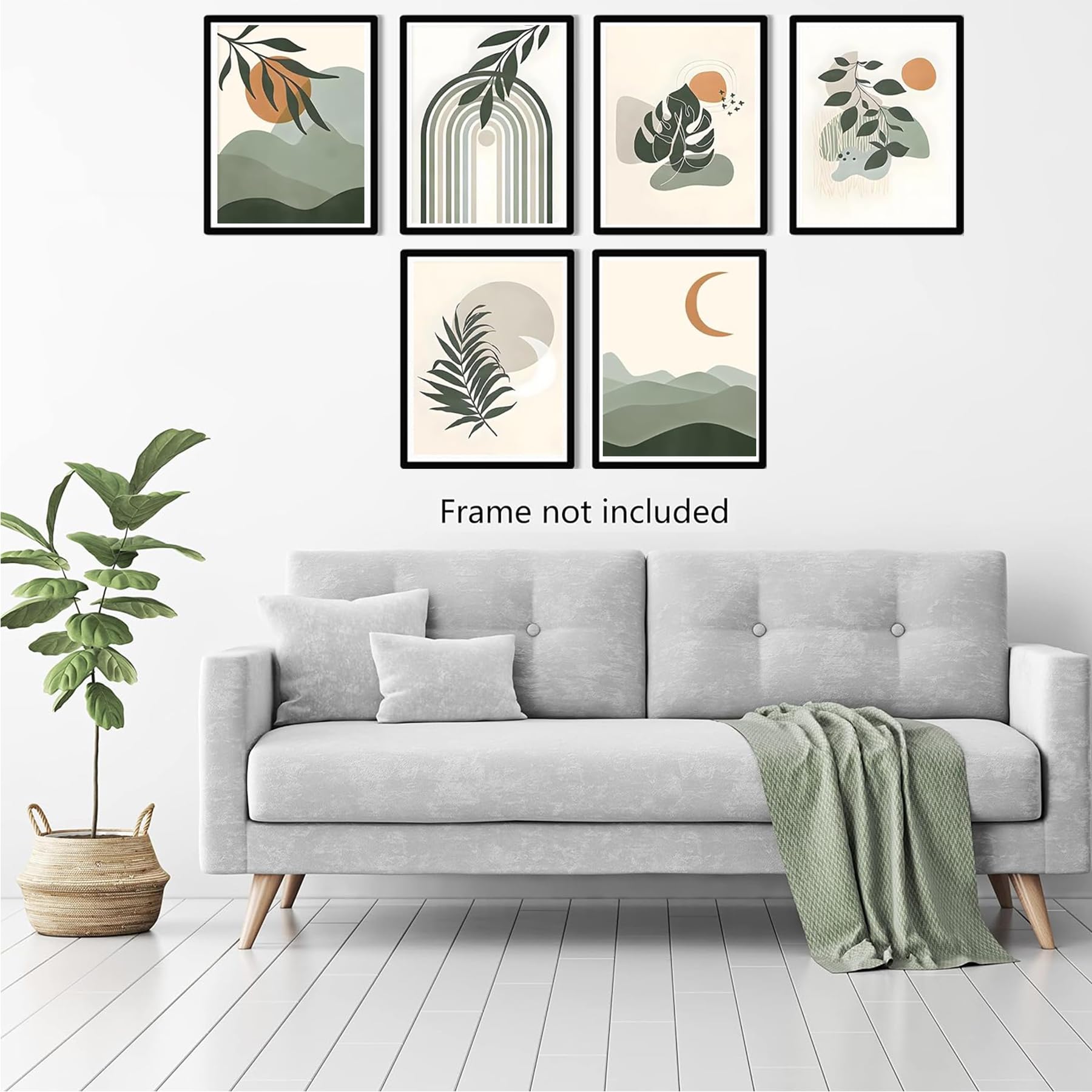 MAIGO 6pcs Botanical Prints - A4 Boho Wall Art Abstract Prints for Living Room Walls, green - Image 4