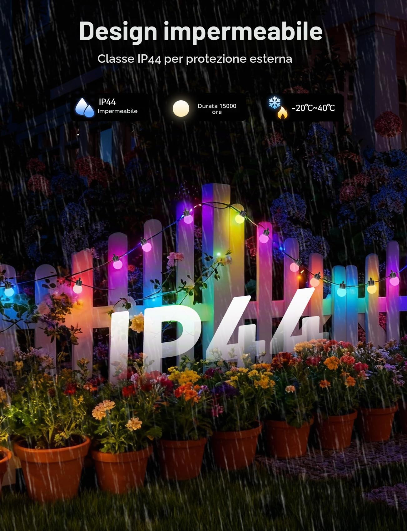 Aigostar Catena Luminosa RGBIC Esterno, 5M, 25 LED Lampadina Colorata, Controllo Segmento Fai da te a Colori, Sincronizzazione Musicale, 39 Modalità Dinamiche, IP44 Impermeabile per Interni, Giardino