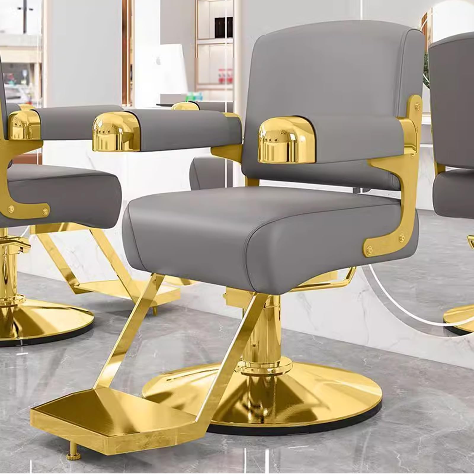 OZBMA Hydraulic Adjustable Salon Chair with 360° Rotation and PU Leather Cushion for Professional Barbershop Spa Use (Beige)