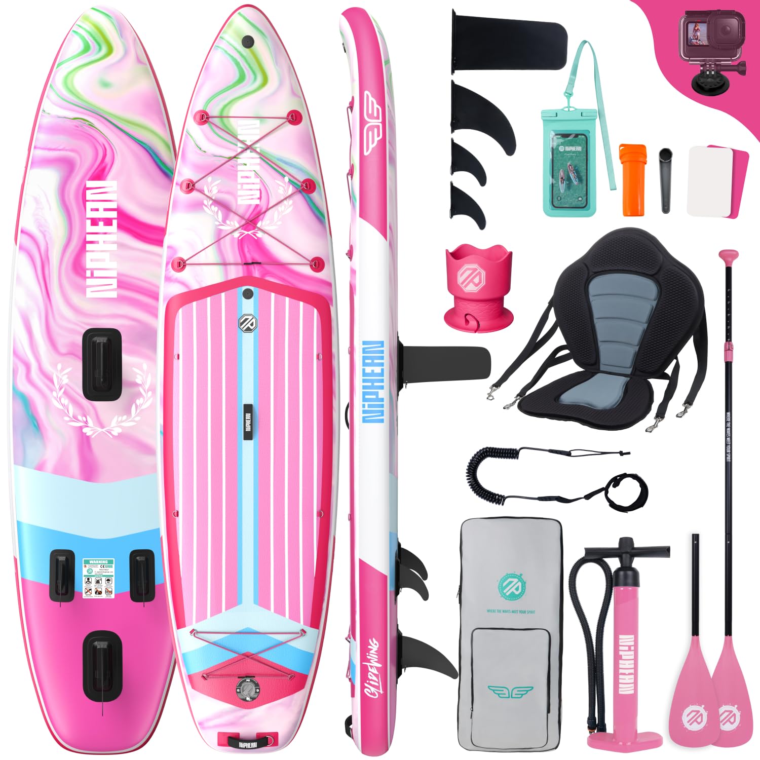 Niphean (Extra Grande) Tavola SUP Gonfiabile per 2+1 Persone/Famiglia, Stand Up Paddle Board con (Facile per Principianti) StabilTrac Pinna, Custodia Impermeabile, SUP Gonfiabile Adulti, Idee Regalo