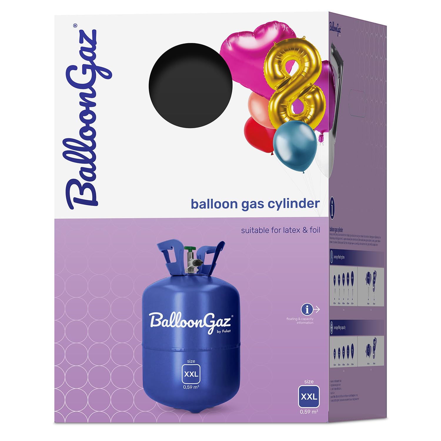 Helium Gasflasche für 85 Luftballons - Helium Balloon Gas für bis zu 85 Folienballon – BalloonGaz XXL Folat 25205 ballongas für Geburtstag, Hochzeit, Party inkl. Informationsblatt | Für Folienballons, Für Geburtstag, Hochzeit, Party, Inkl. Informationsbla