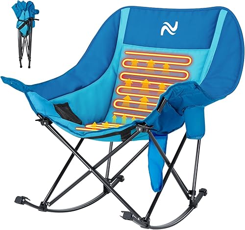 Miniatura 13 de ABORON Silla mecedora de gran tamaño para adultos, silla de césped plegable totalmente acolchada para exteriores con bolsillo lateral, silla Verde