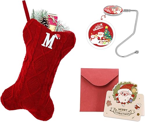 Miniatura 242 de Ulico Medias de Navidad con iniciales, calcetines de Navidad de punto con monograma bordado grande de 18 pulgadas, calcetín de Navidad para niños