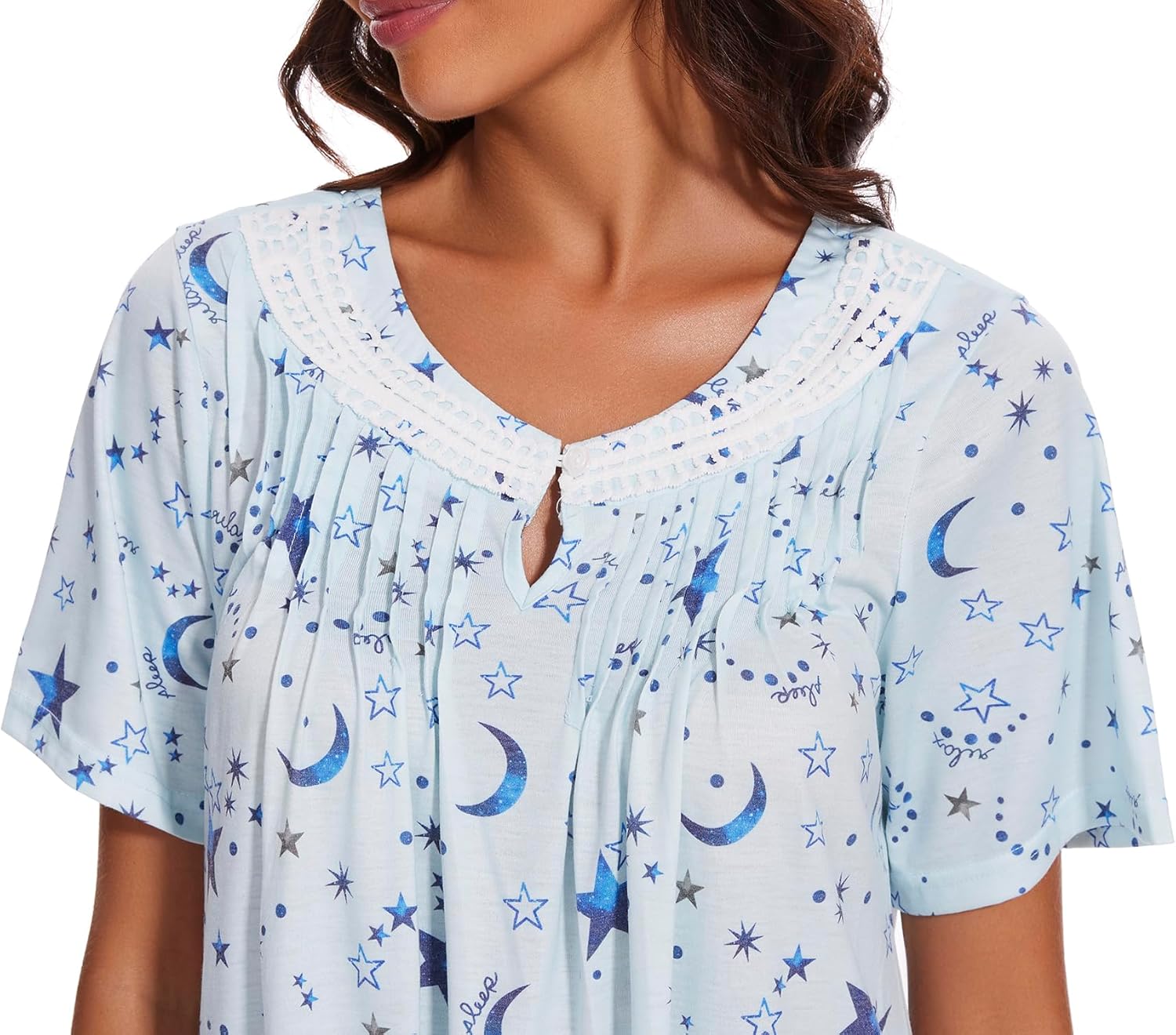 COSUNIONY Cotton Nightgowns for Women Soft Sleep Dress Ladies Short Sleeve Sleepwear with Pockets - Image 6