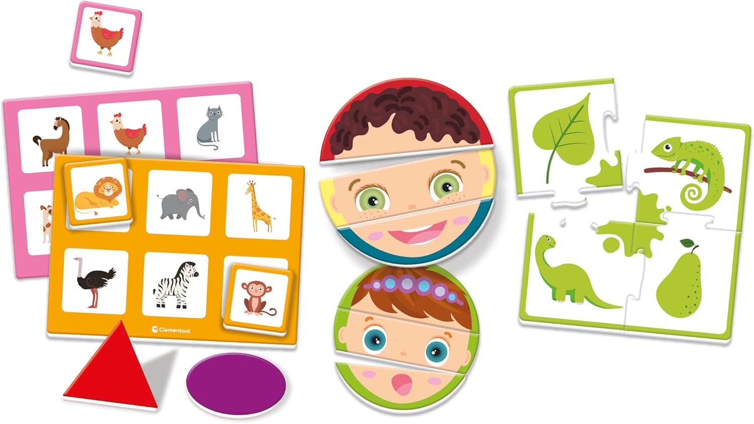 Clementoni Sapientino Montessori - First Discoveries - Shaped Tiles and Illustrated Cards, Montessori Educational Game 1 Year, Early Childhood Learning, Learning Animal Shapes, Made in Italy, 16469