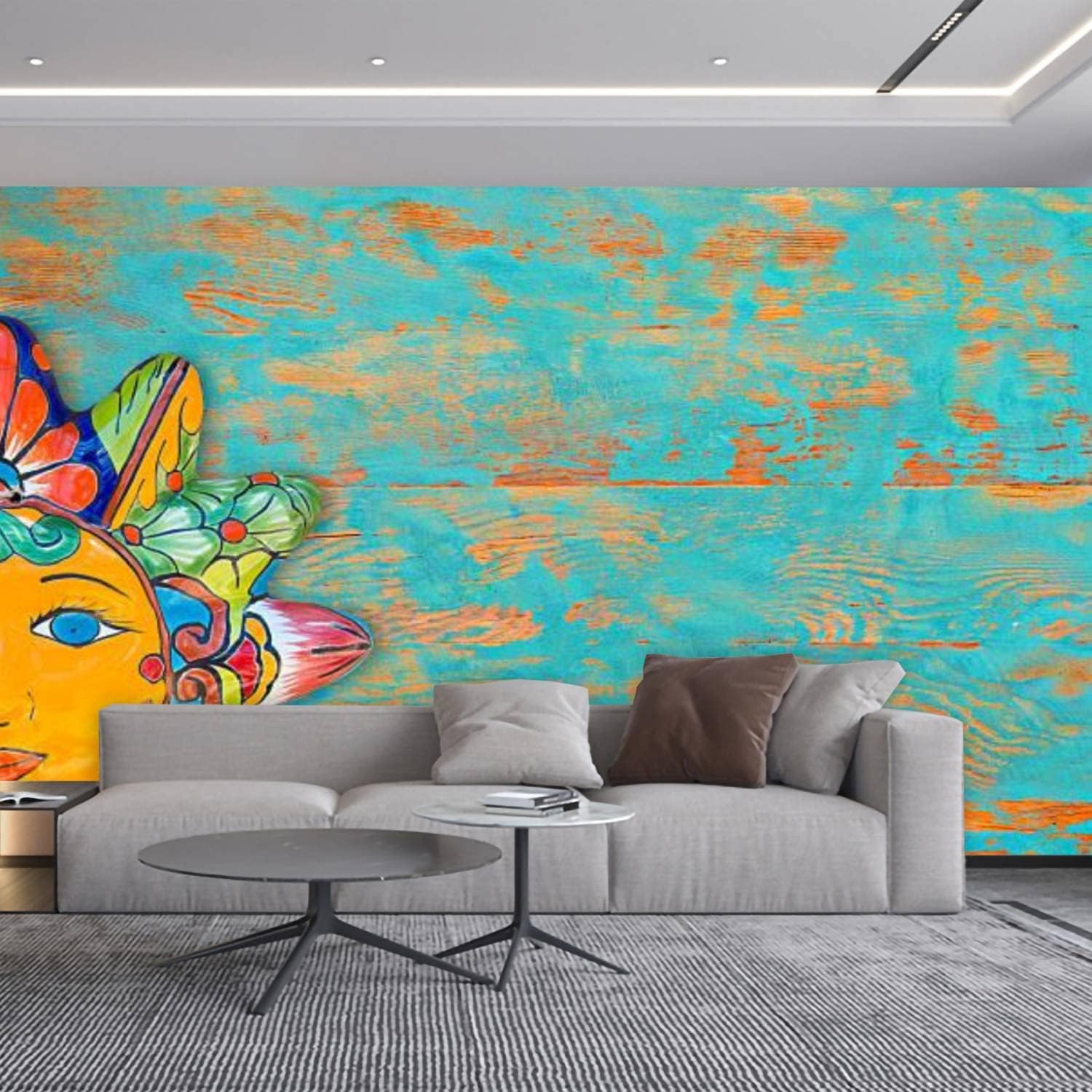 Peel and Stick Wallpaper Mexican Folk Art Ceramic Sun Removable 3D Wall