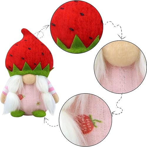 Miniatura 6 de Gehydy Juego de 2 gnomos de primavera, decoración de Pascua, verano, fresa, gnomo de felpa, decoración hecha a mano para el hogar, cocina, bandeja