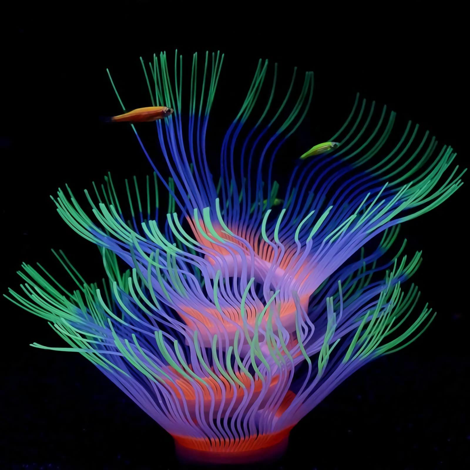 JIN Glowing Aquarium Decorations 4(PCS) Fish Tank Decorations Accessories Glowing Silicone Plants Green 9.5 oz