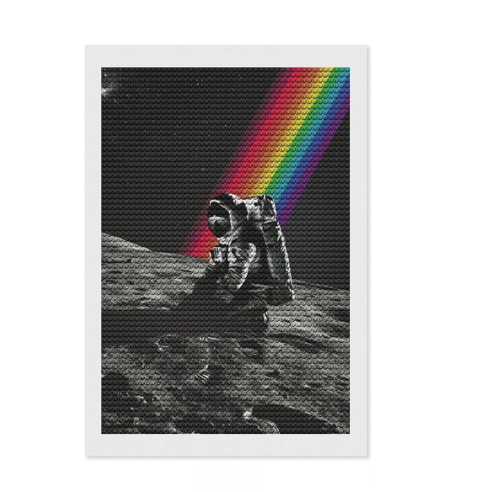 Junmoney Astronaut Cosmic Rainbow DIY Diamond Art Canvas Kit 8"x12", Neat Printed Canvas, Mindful Craft Activity, Office Decor, Gift Idea