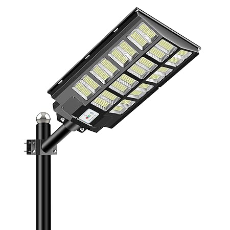 2400W Solar Street Light Outdoor, Dusk to Dawn Solar Flood Lights Outdoor Motion Sensor IP66 Waterproof Street Lights Solar Powered for Parking Lots, Garage, Basketball Court
