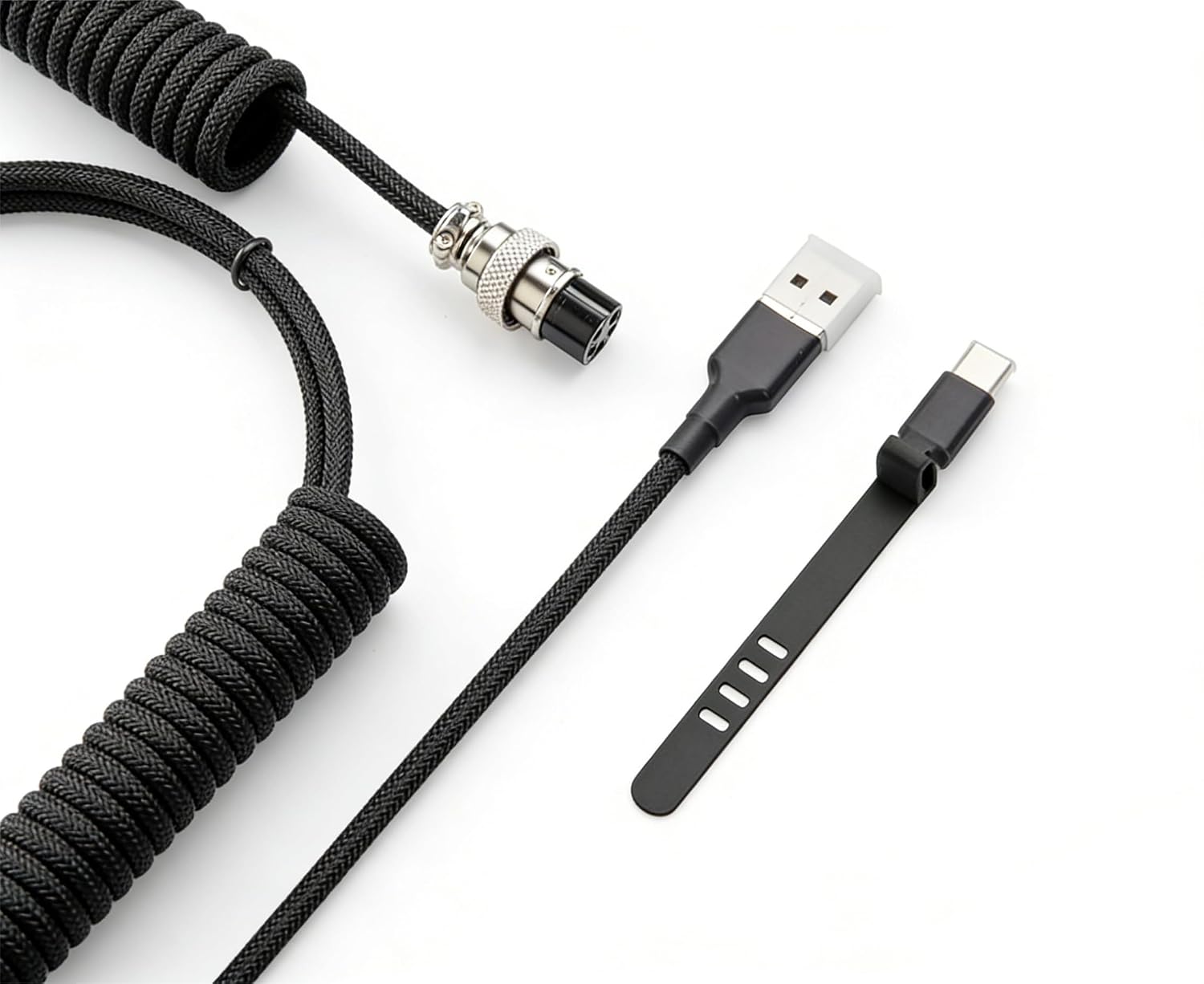 1.5-Meter-Long Coiled Mechanical Keyboard Cable with Detachable Connector (Light Black)