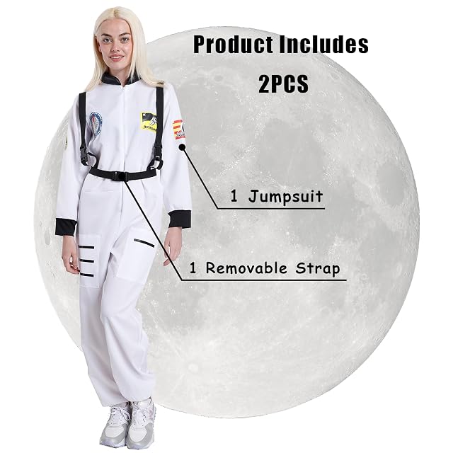 Foto 2 de 7 de Carnavalife Disfraz astronauta adulto Traje Espacial con Tirantes Ajustables y Parches Estilo NASA hombre…
