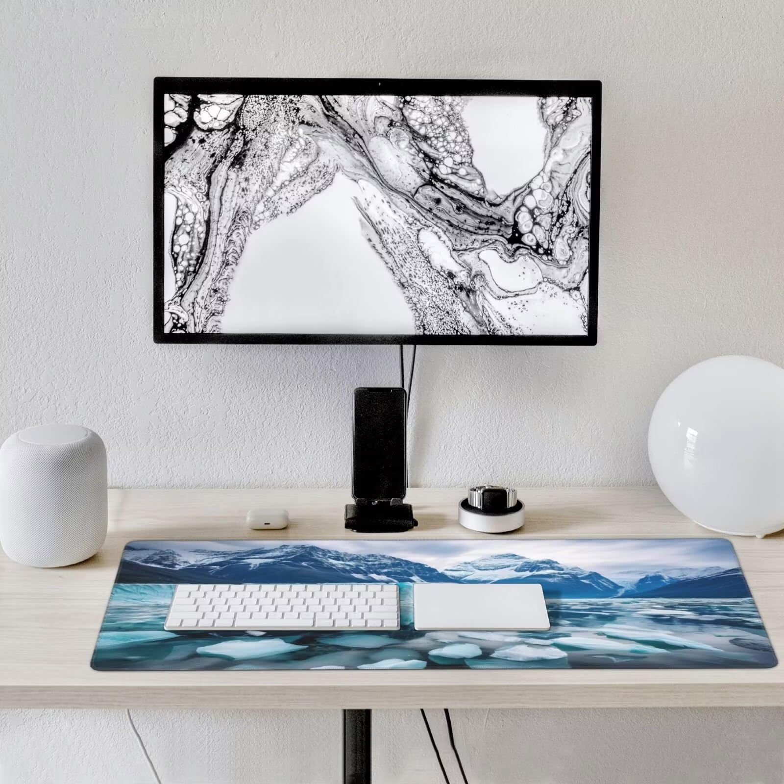 Podkładka pod mysz do gier, biała mata na biurko, lodowiec podkładka pod mysz XXL, 1500 x 800 x 3 mm, duża podkładka pod mysz, wodoodporna powierzchnia, antypoślizgowa gumowa podstawa, ulepszona