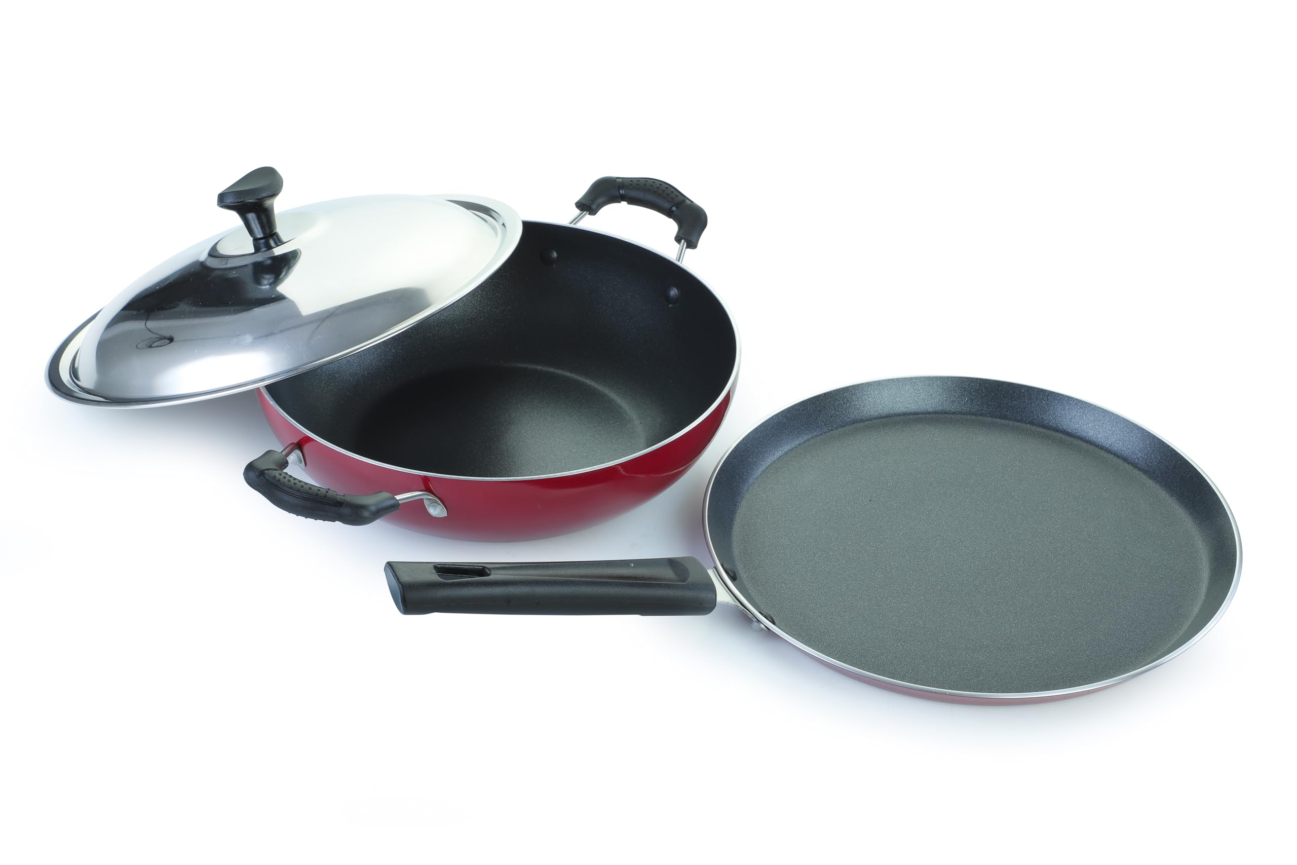 Crystal Vivid Series Induction Bottom Non-Stick Cookware Set, 2 Pcs, Maroon | Tawa 250 mm | Kadai 240 mm with Steel Lid | 2.6 mm thickness| 3 layer Non stick Coating | Metal Spoon Friendly | PFOA Free (B0D478SF79) Amazon Price History, Amazon Price Tracker