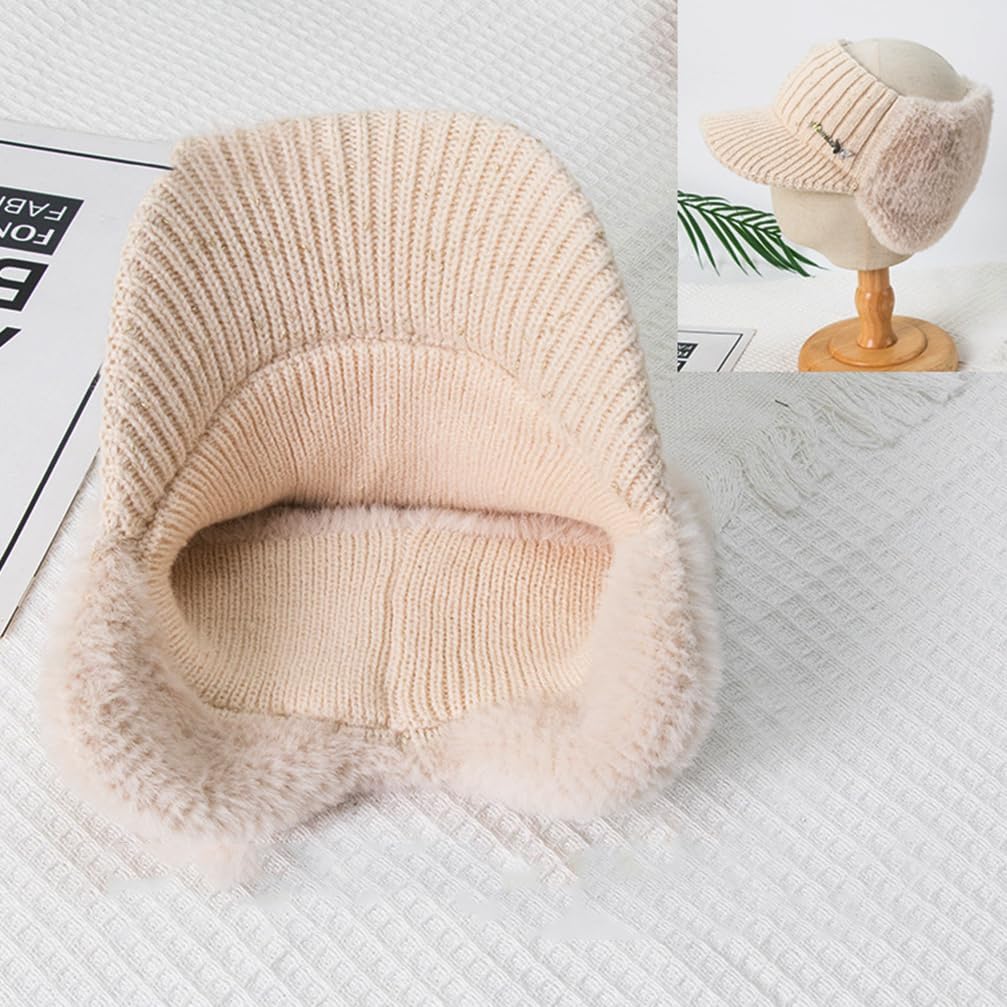 Open Beanie with Earflap Visor Brim Bill Winter Golf Driving Ponytail Hats Women - Image 3