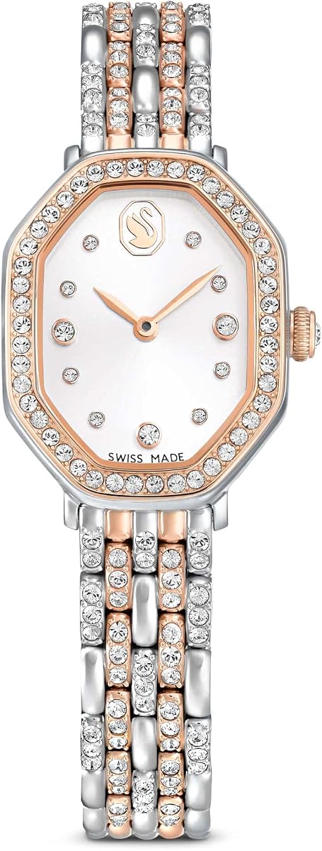 Reloj Octagon Dextera, Fabricado en Suiza, Pulsera de Metal, Tono Plateado, Acabado en Tono Oro Rosa