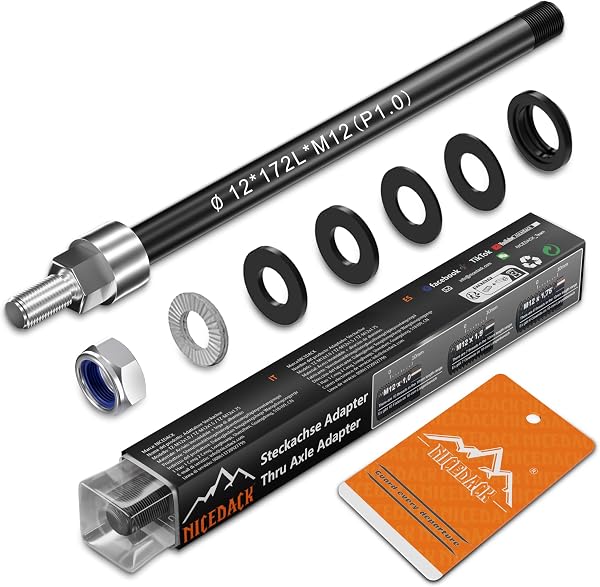 Eje tubular M12 x 1,0-160-172 mm con adaptador para remolque de bicicleta, compatible con tamaño de buje 142-148, longitud de eje ajustable - 1