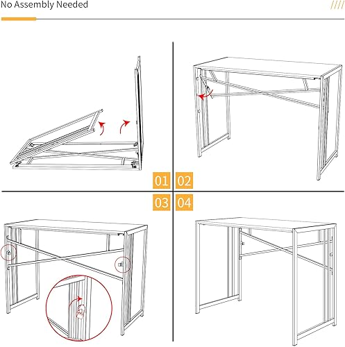Miniatura 4 de Escritorio plegable de 40 pulgadas para computadora de juegos, escritorio de campamento, no requiere montaje, mesa de oficina en casa, color negro