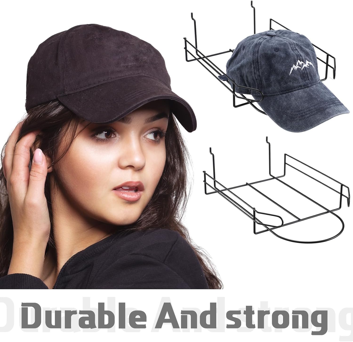Kigley 8 Pcs Wire Hat Display Racks for Slatwall Black Metal Baseball Hat Racks Multifunctional Retail Shelves Pegboard Display for Home Retail Boutique Store Organizer