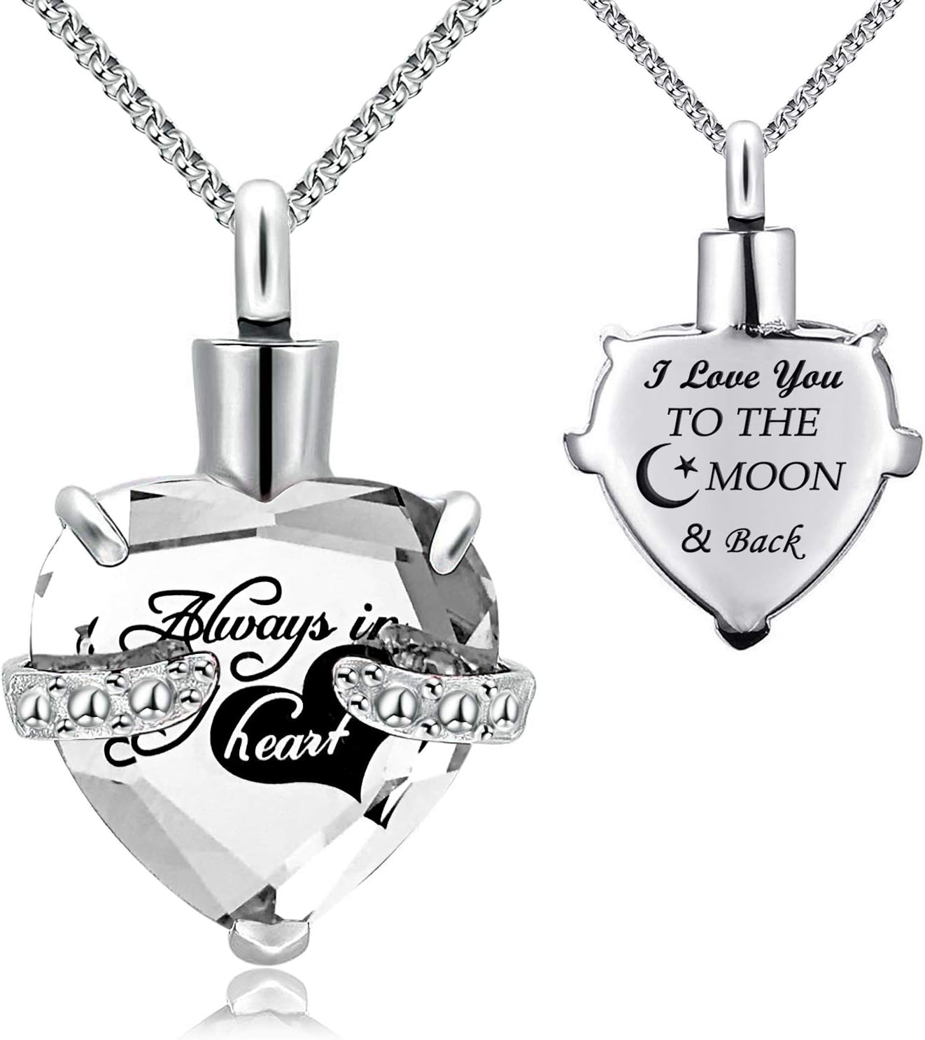 Urn Necklace for Ashes Always in My Heart I Love You to The Moon and Back Birthstone Cremation Keepsake Pendant Necklaces