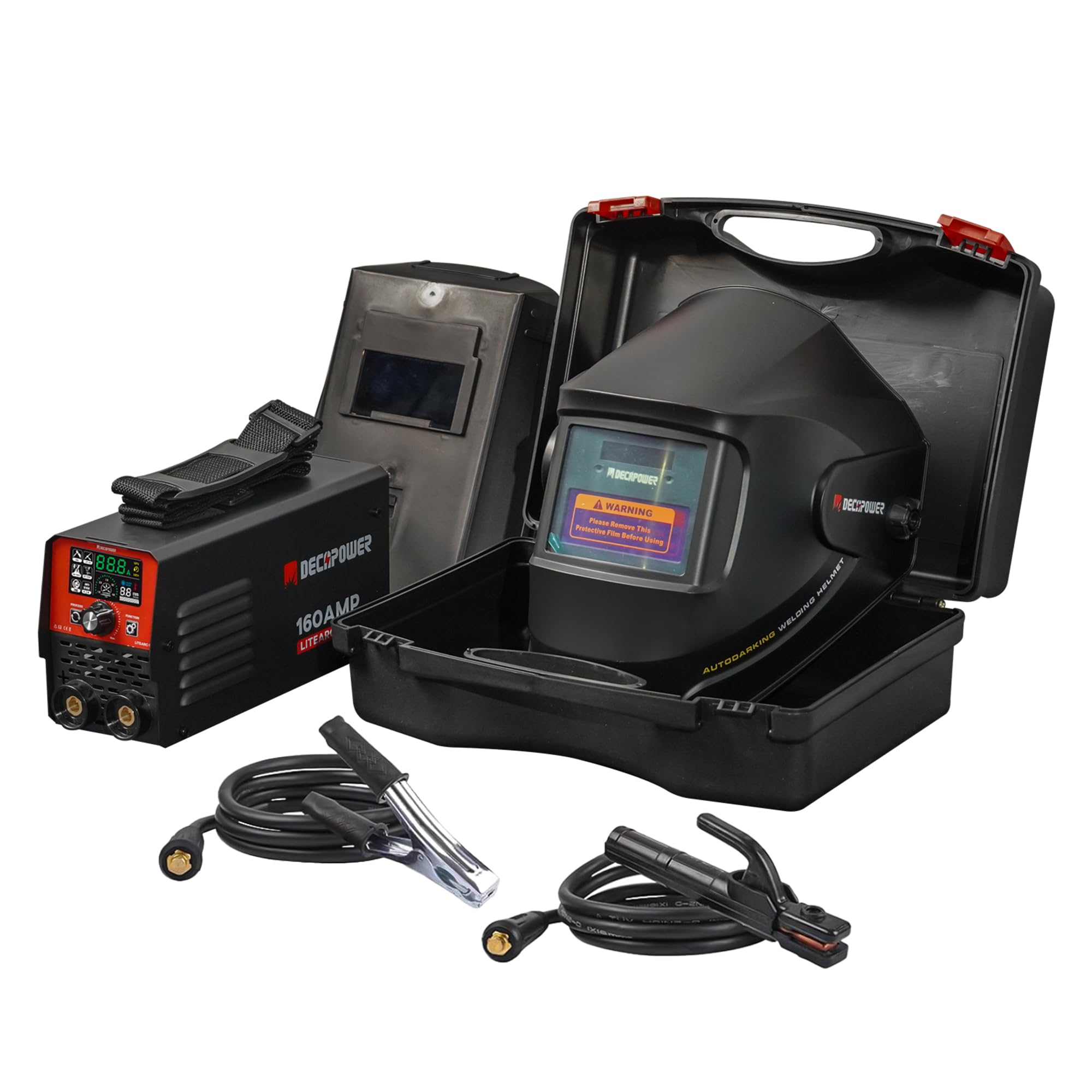 Decapower mini estación de soldadura MMA, 160A equipo máquina de soldadura por arco, inversor MMA Soldadura Electrodo Soldadura Portátil para uso familiar (ARC-160+ WP-17V)