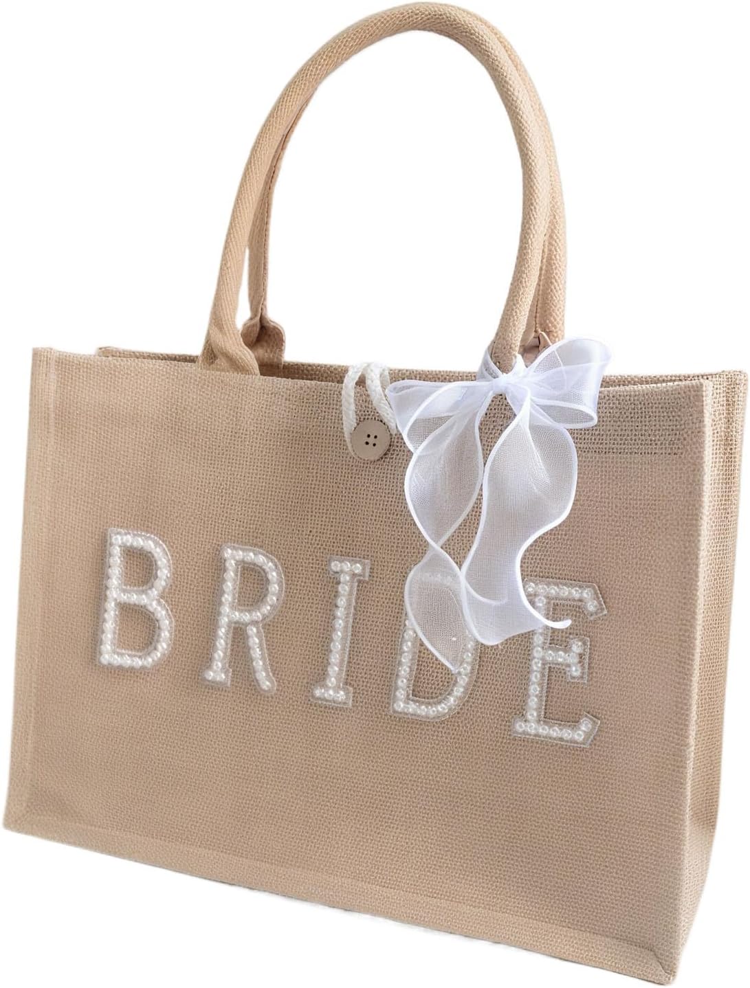 AINMEGE Bride Tote Bag Large Natural Jute Beach Bag