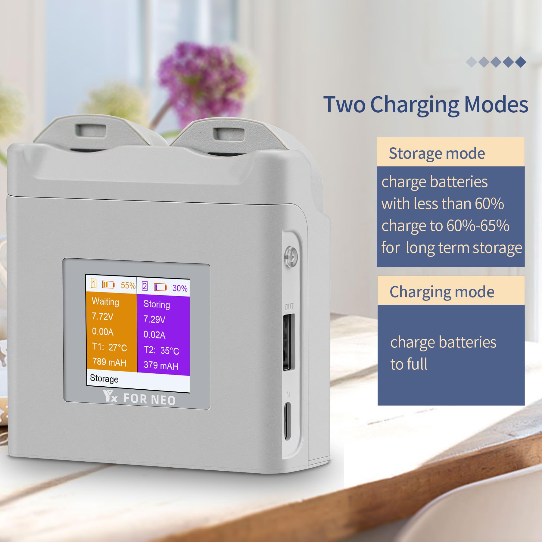 LCD Multifunction Dual Battery Charger with Storage Charge for DJI Neo Drone,Two-Way Charging Hub,Fast Charge 2 Batteries Accessories