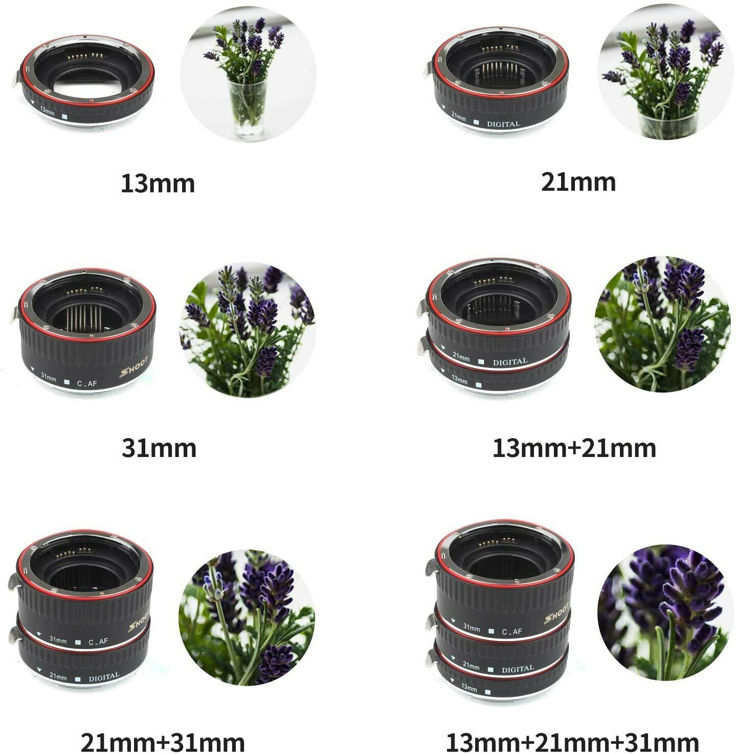 Ensemble de tubes d'extension macro autofocus avec anneau pour appareils photo reflex numériques Canon EOS EF 1100D 700D 650D 600D 550D 500D 450D 400D 350D 300D 100D 70D