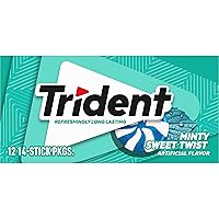 Vista 15 de 12 paquetes de 14 unidades cada uno; es decir, en total son 168 unidades de goma de mascar Trident Minty Sweet Twist sin azúcar sabor menta dulce.
