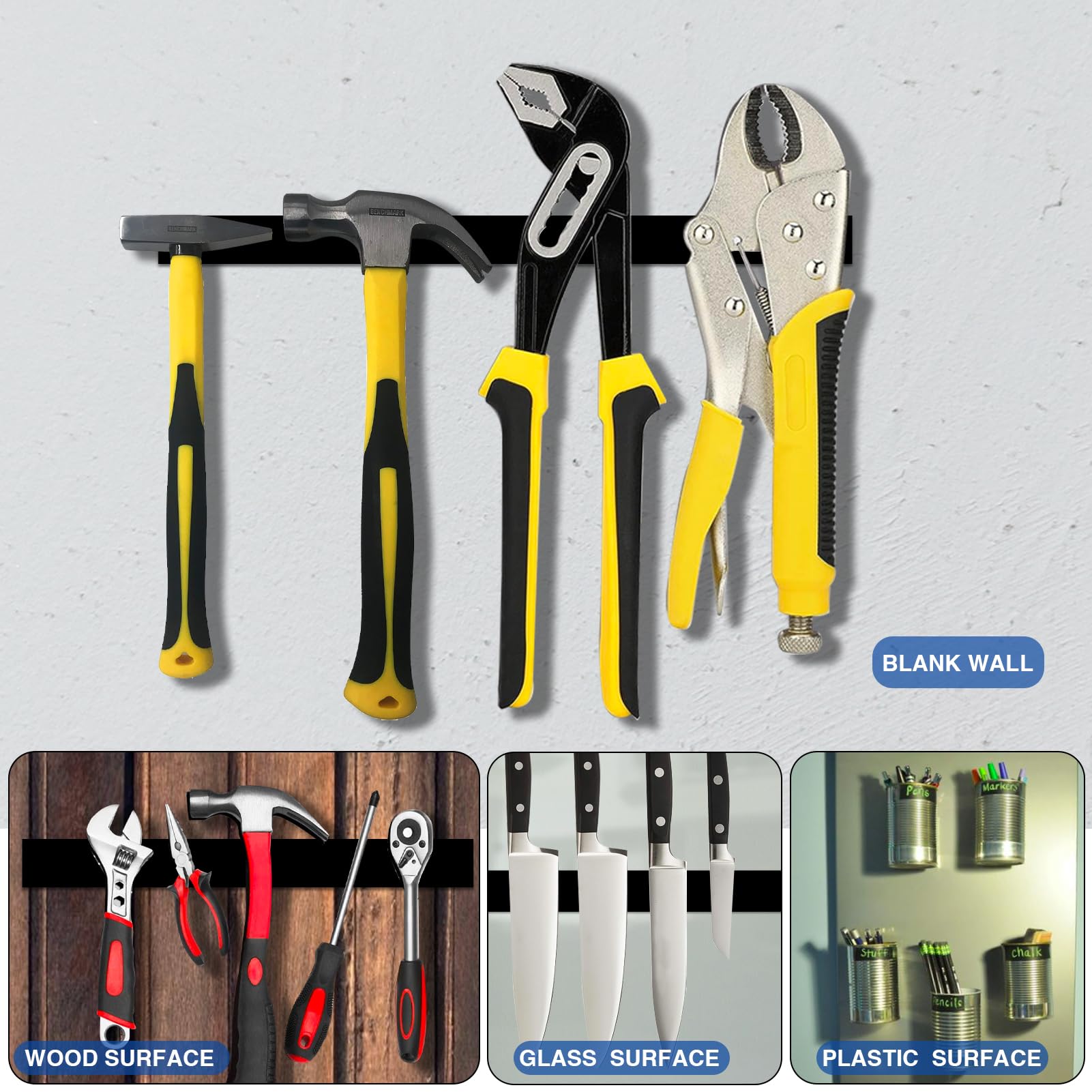 Paquete de 2 tiras magnéticas de neodimio, con respaldo adhesivo 3M (12 pulgadas de largo x 0.8 pulgadas de ancho x 0.06 pulgadas de grosor), cinta magnética flexible fuerte para cocina, sala de